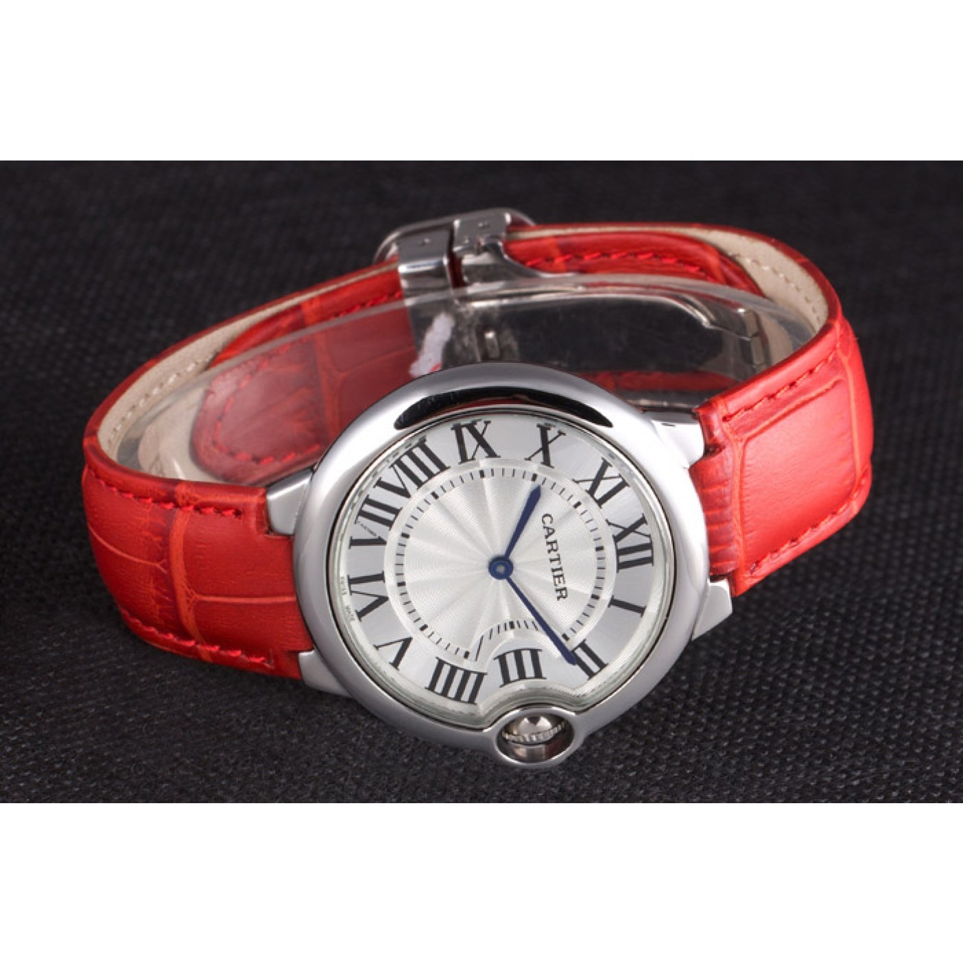 Cartier Ballon Bleu Silver Bezel with White Dial Red Leather Band 621551