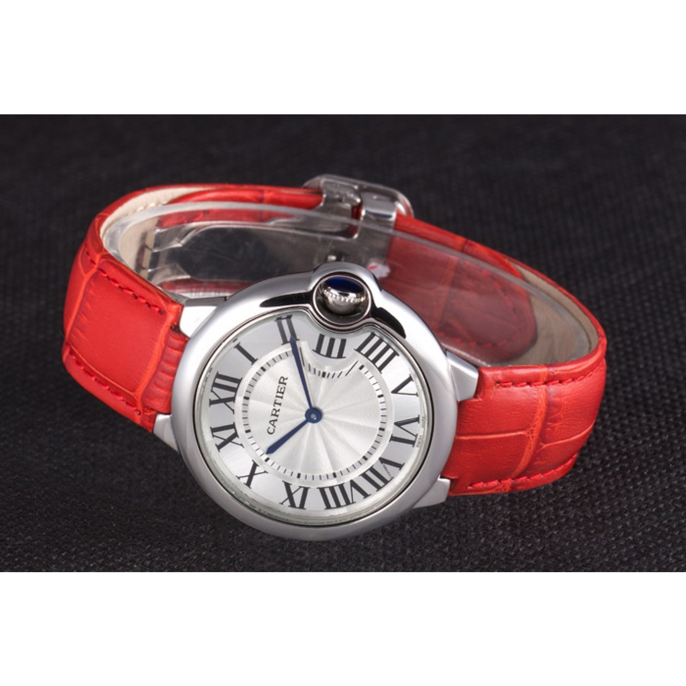 Cartier Ballon Bleu Silver Bezel with White Dial Red Leather Band 621551