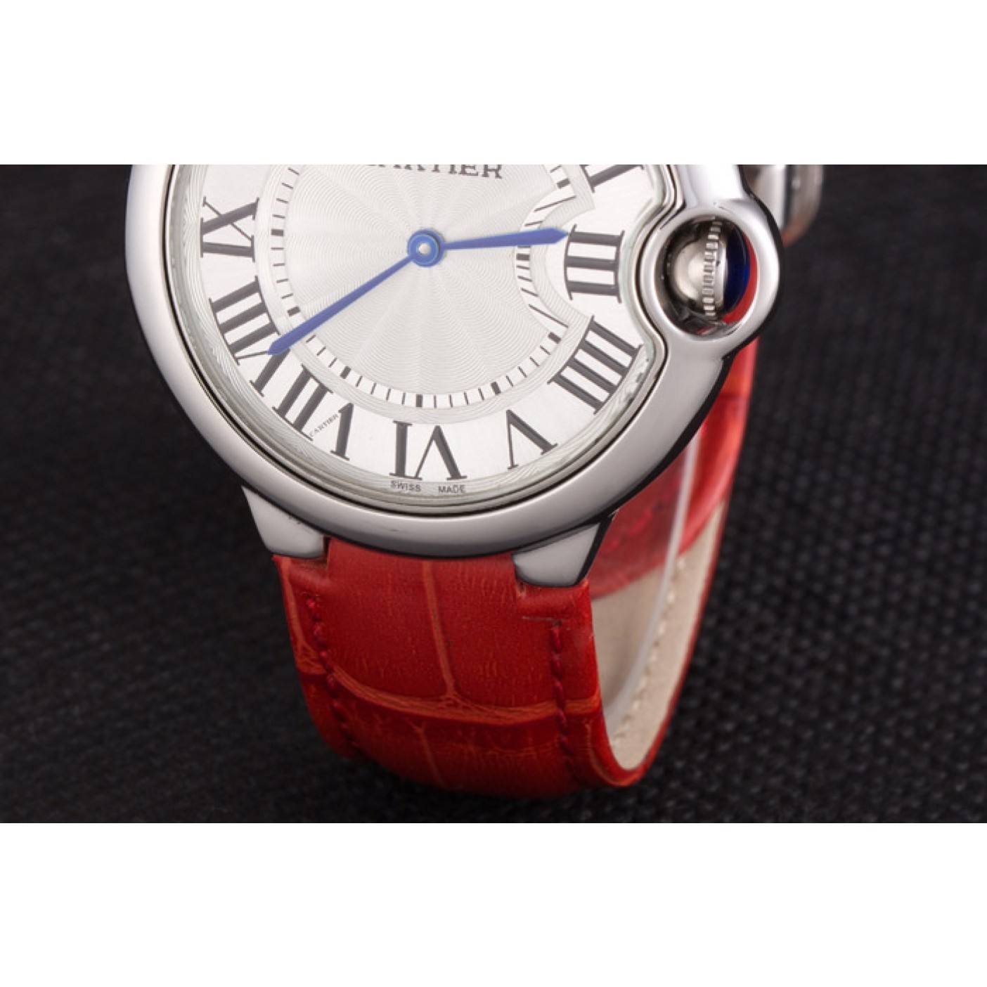 Cartier Ballon Bleu Silver Bezel with White Dial Red Leather Band 621551