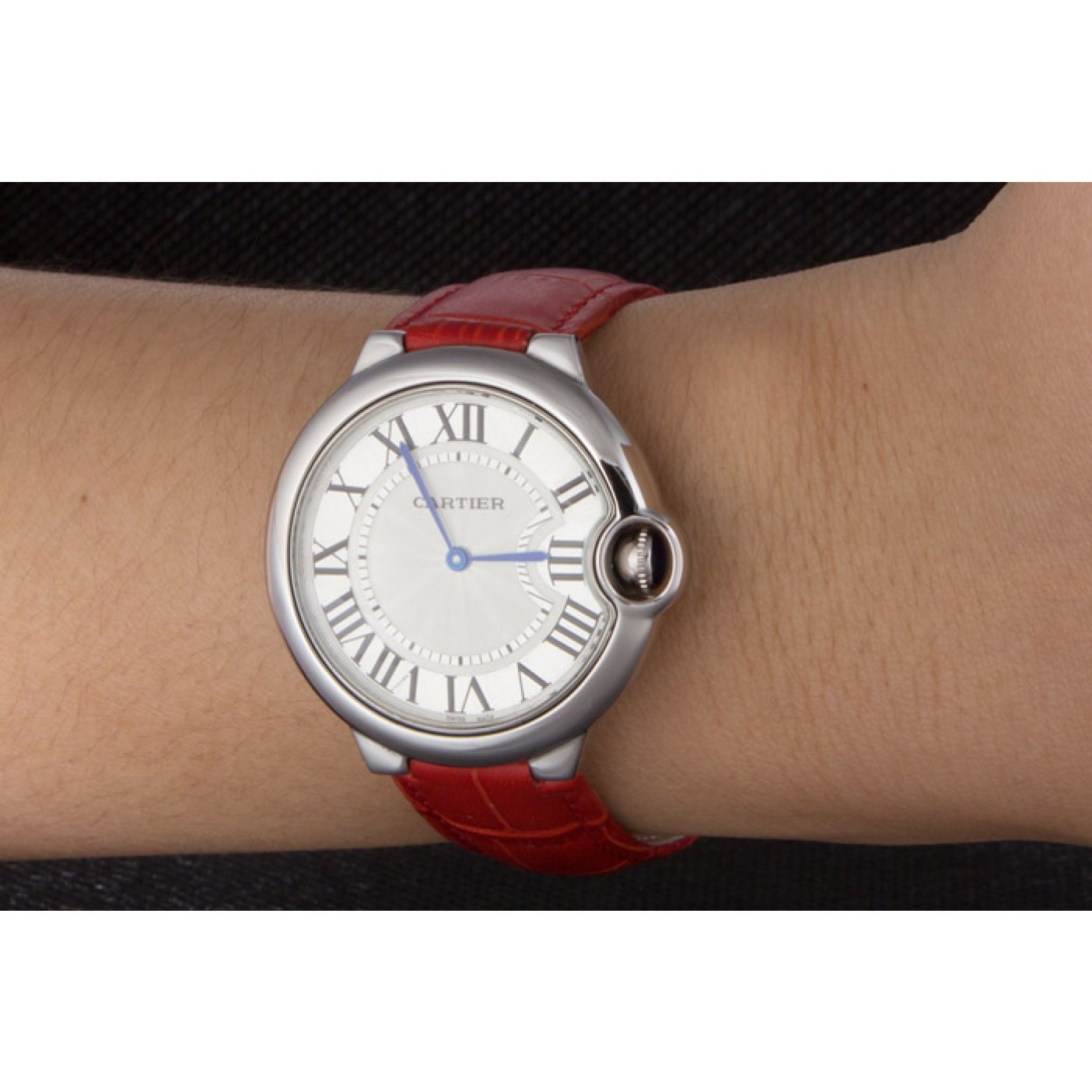 Cartier Ballon Bleu Silver Bezel with White Dial Red Leather Band 621551