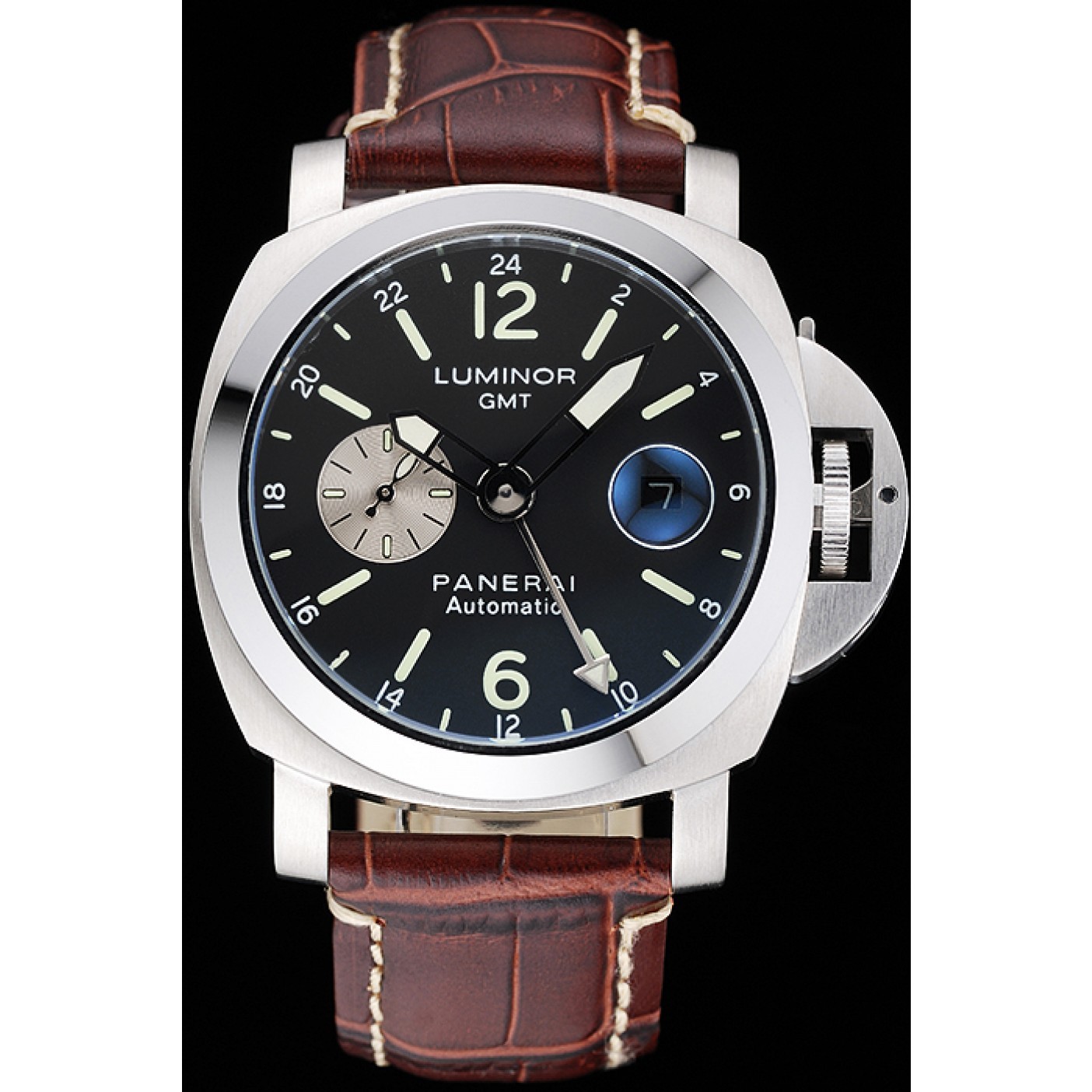 Panerai Luminor GMT Black Dial Brown Leather Bracelet