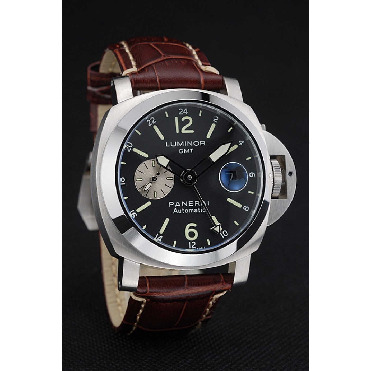 Panerai Luminor GMT Black Dial Brown Leather Bracelet