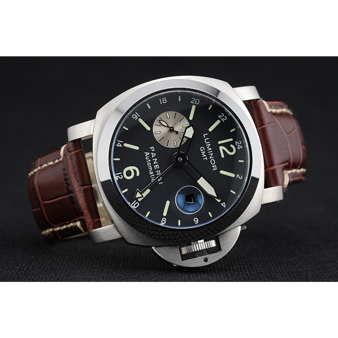 Panerai Luminor GMT Black Dial Brown Leather Bracelet