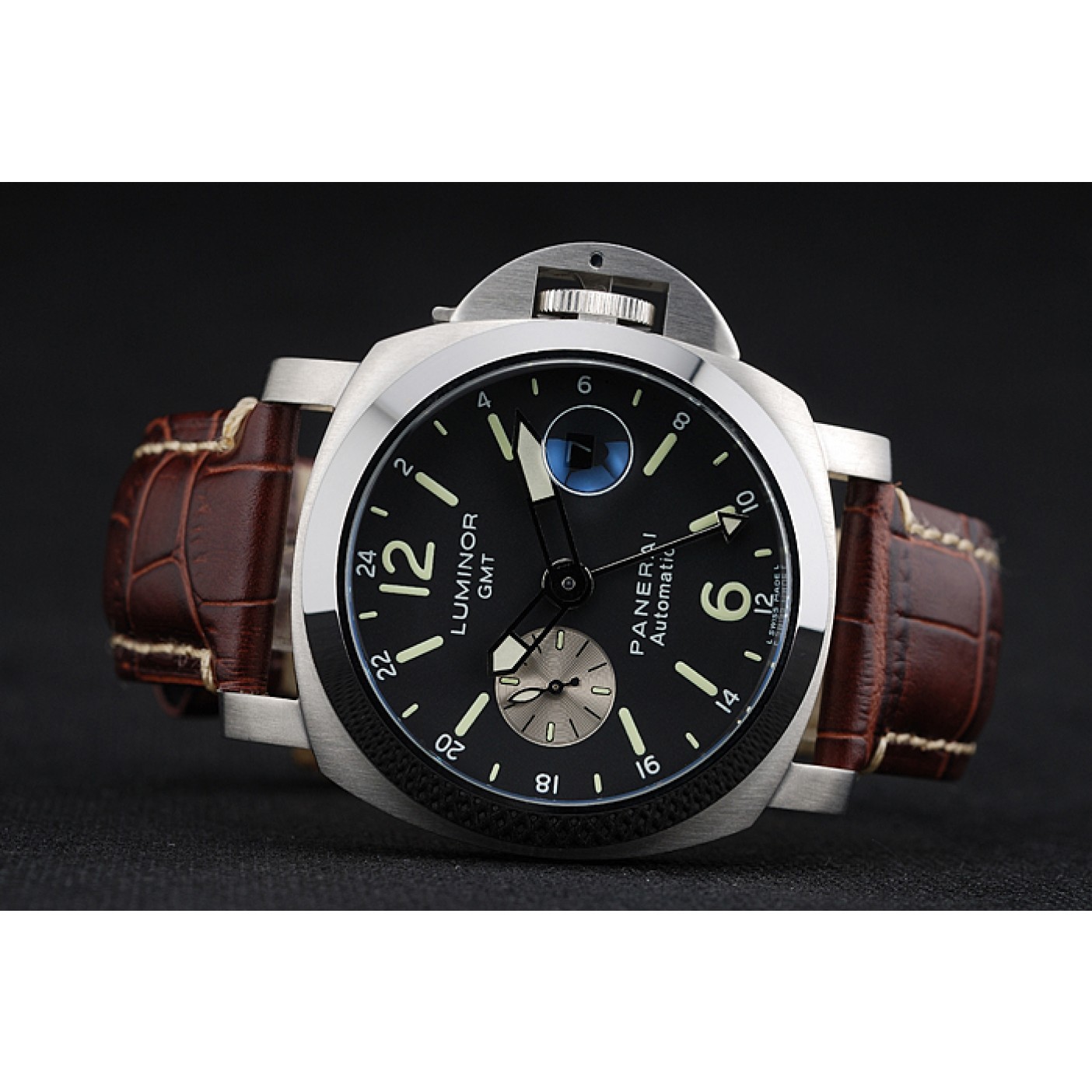 Panerai Luminor GMT Black Dial Brown Leather Bracelet