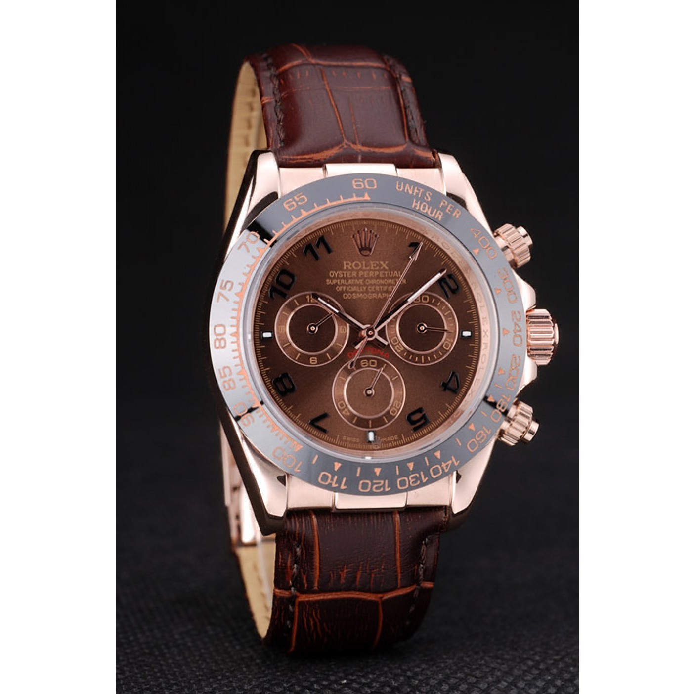 RepTime Watches Rolex Daytona Rose Gold Case Brown Dial Brown Leather Strap