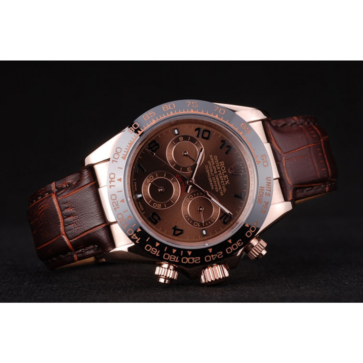 RepTime Watches Rolex Daytona Rose Gold Case Brown Dial Brown Leather Strap