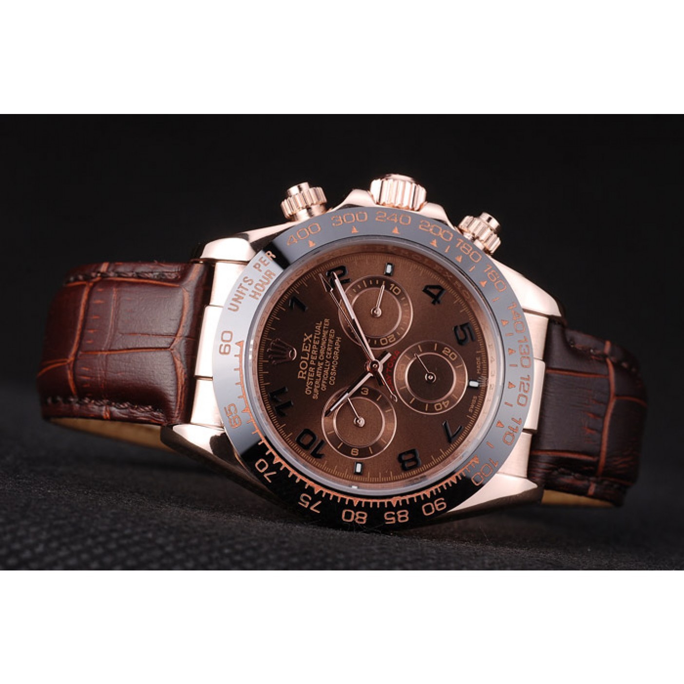 RepTime Watches Rolex Daytona Rose Gold Case Brown Dial Brown Leather Strap