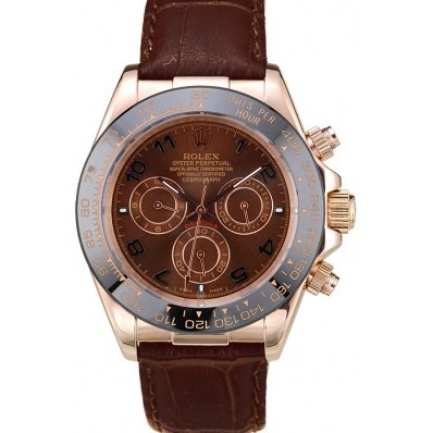 RepTime Watches Rolex Daytona Rose Gold Case Brown Dial Brown Leather Strap