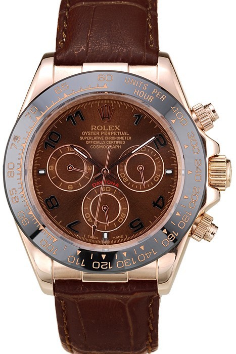 RepTime Watches Rolex Daytona Rose Gold Case Brown Dial Brown Leather Strap