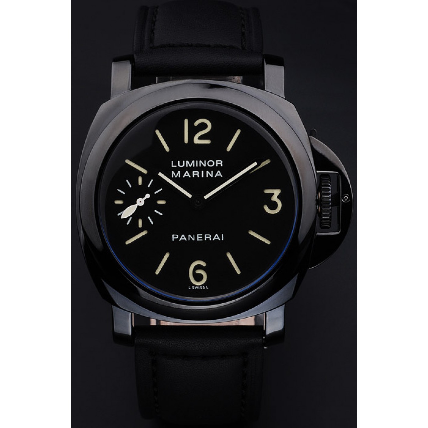 Panerai Luminor Marina Black Dial Black Stainless Steel Case Black Leather Bracelet