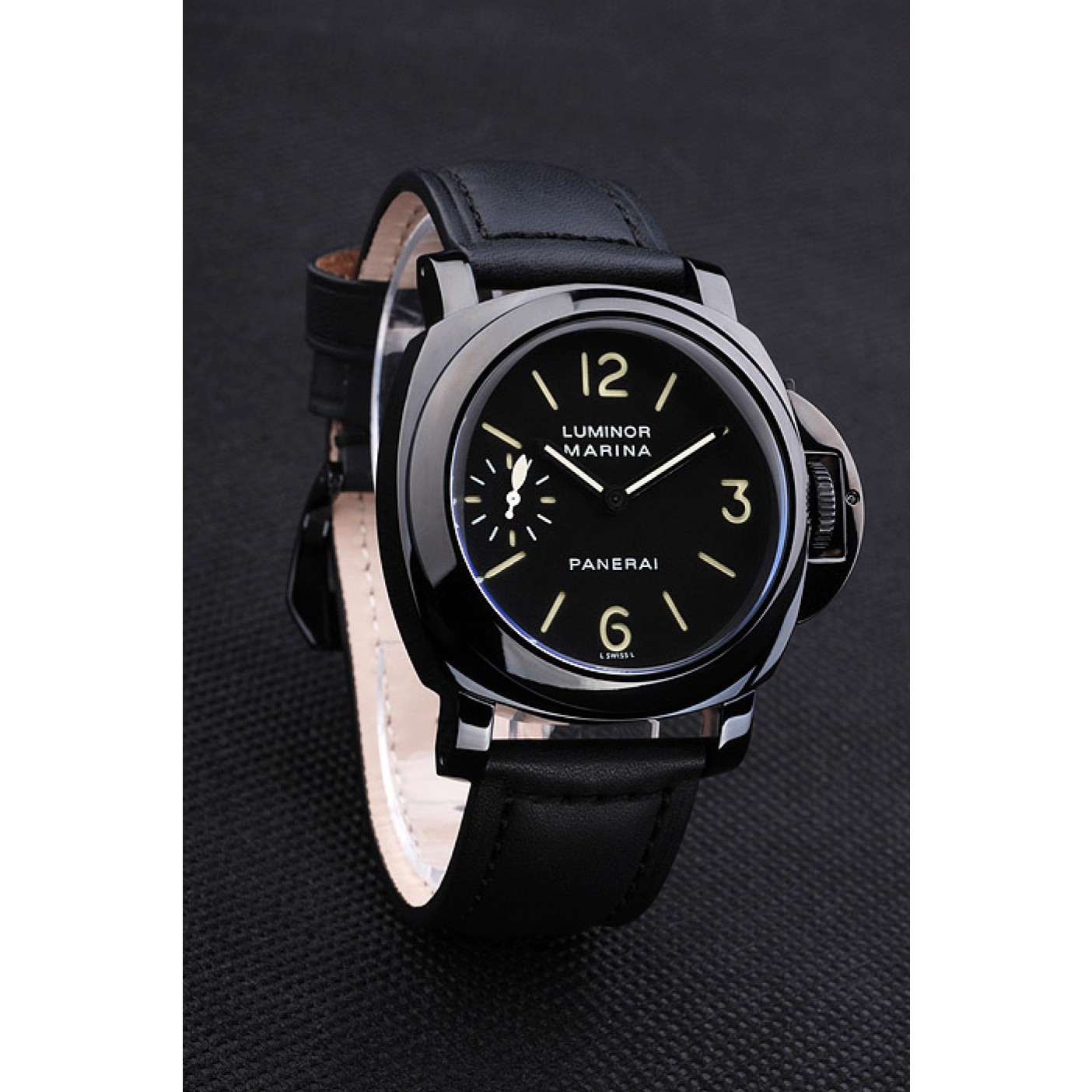 Panerai Luminor Marina Black Dial Black Stainless Steel Case Black Leather Bracelet