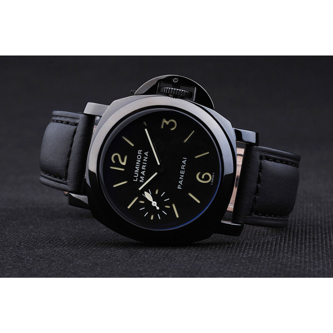 Panerai Luminor Marina Black Dial Black Stainless Steel Case Black Leather Bracelet