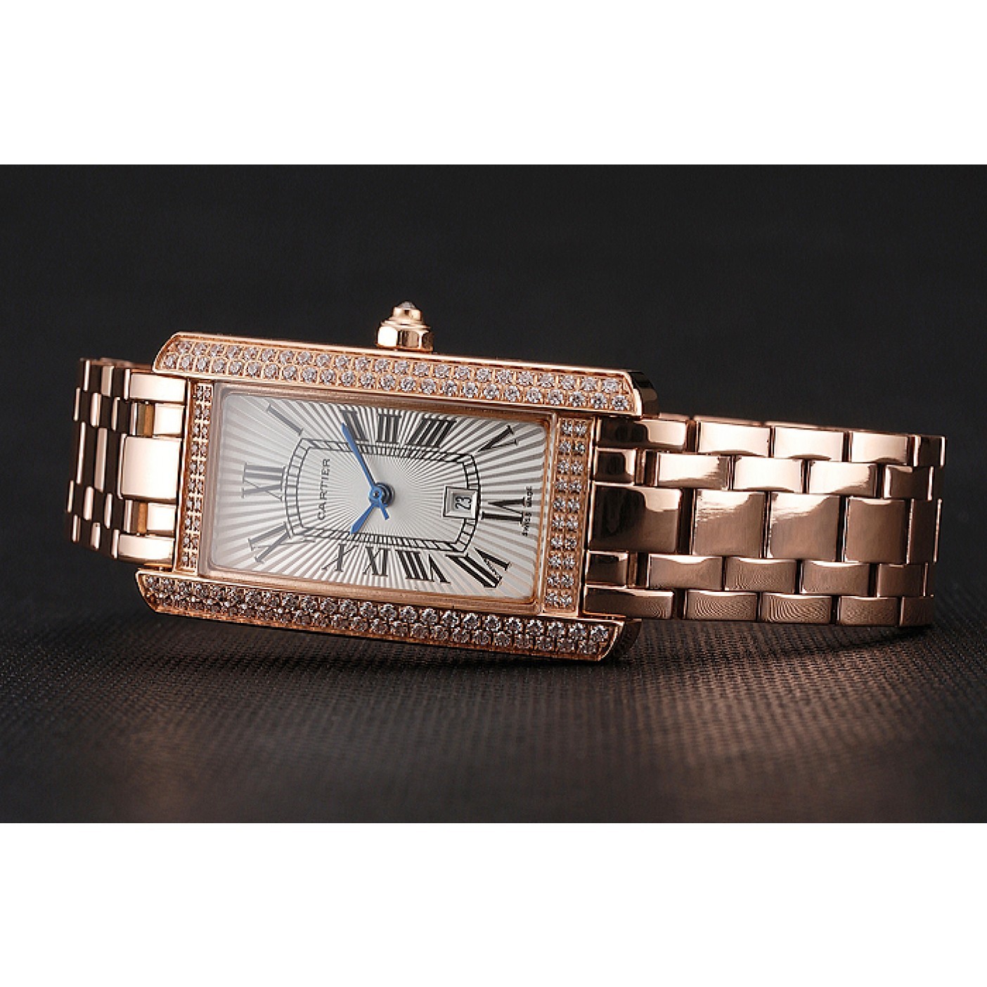 Cartier Tank Americaine White Dial Diamond Bezel Rose Gold Case And Bracelet 1453779