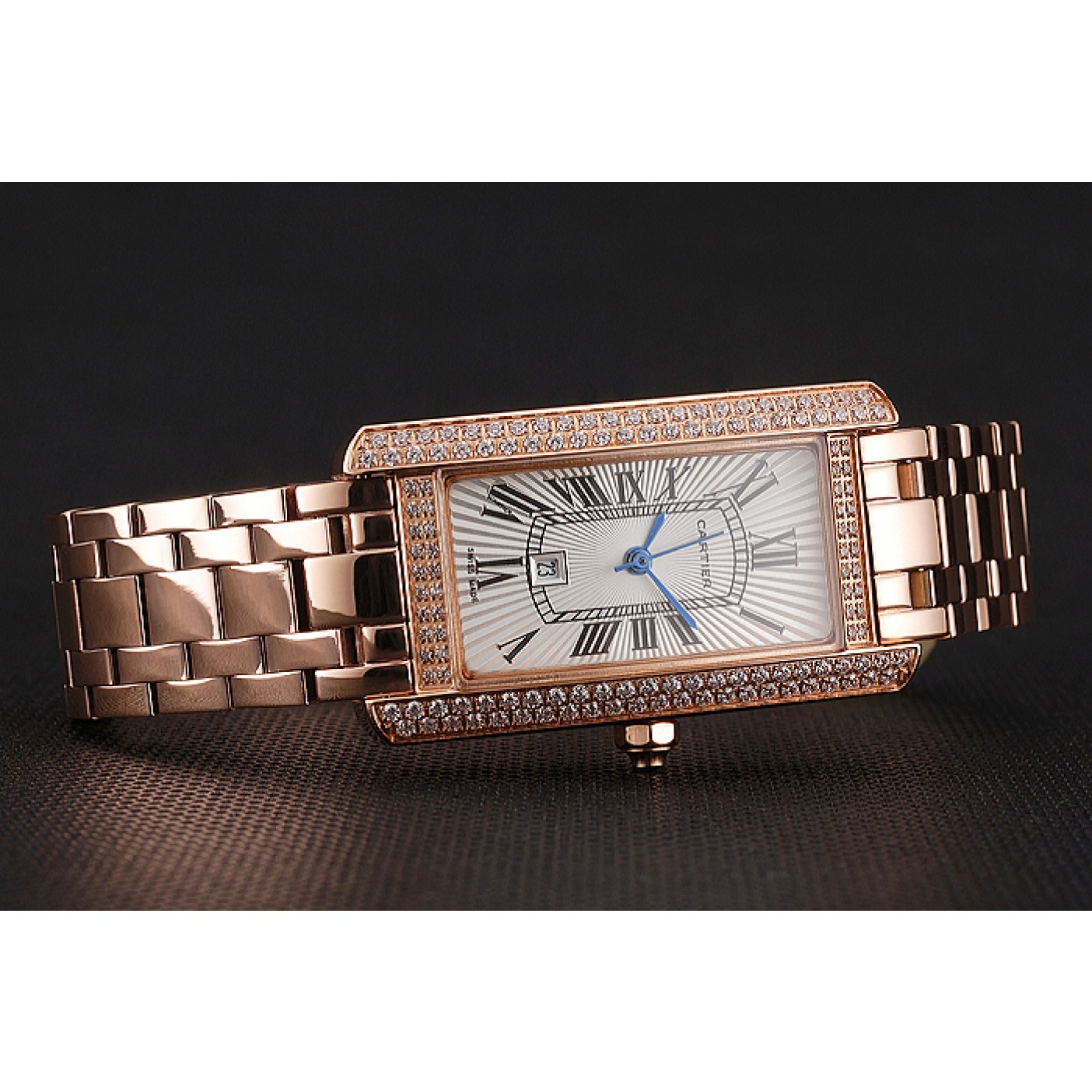 Cartier Tank Americaine White Dial Diamond Bezel Rose Gold Case And Bracelet 1453779