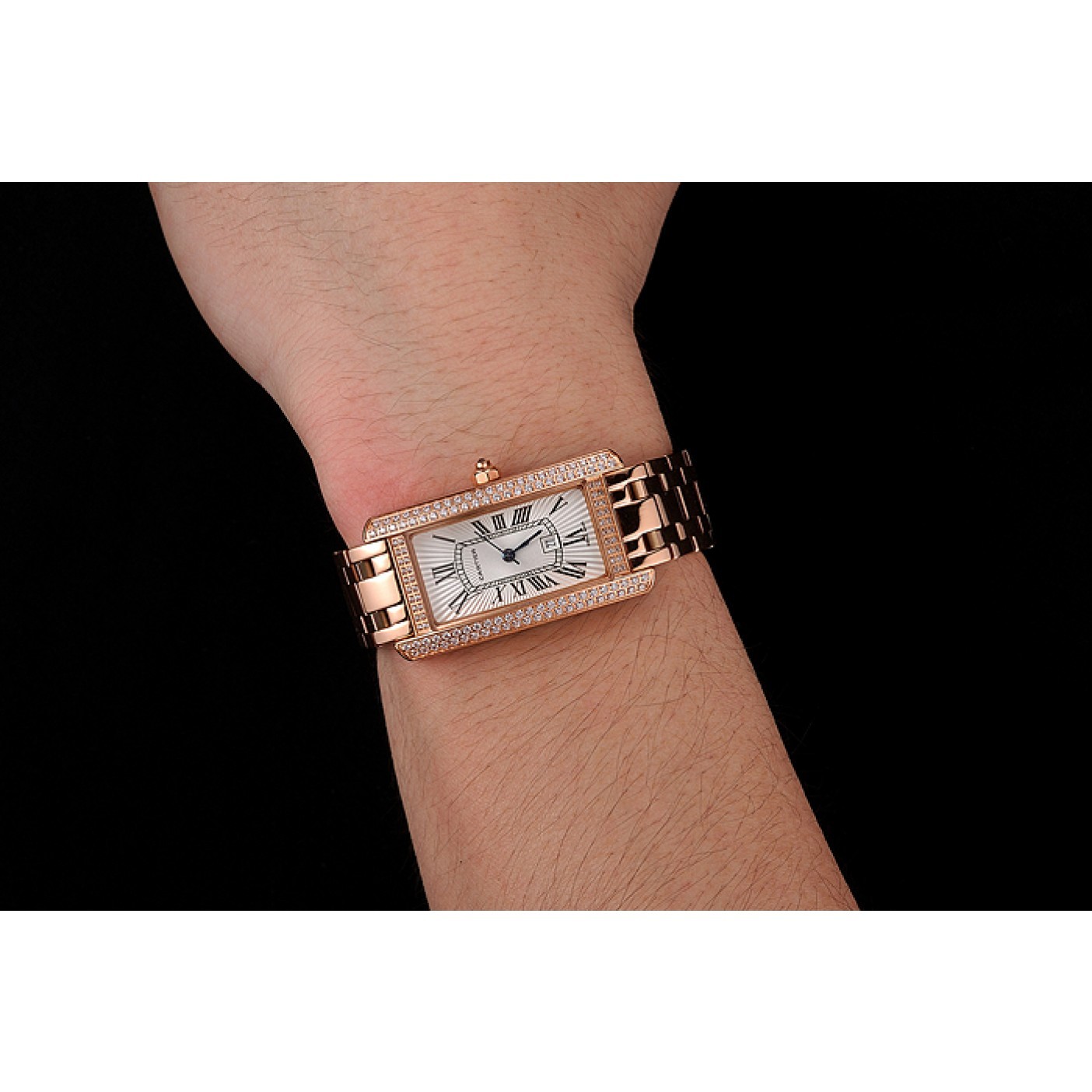 Cartier Tank Americaine White Dial Diamond Bezel Rose Gold Case And Bracelet 1453779