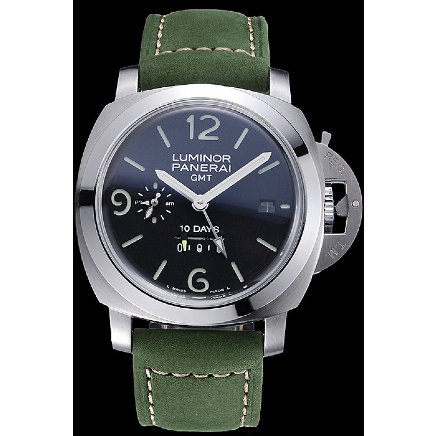 Panerai Luminor GMT Stainless Steel Bezel Green Leather Bracelet 622318