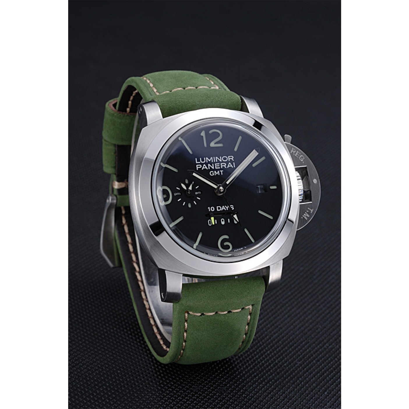 Panerai Luminor GMT Stainless Steel Bezel Green Leather Bracelet 622318