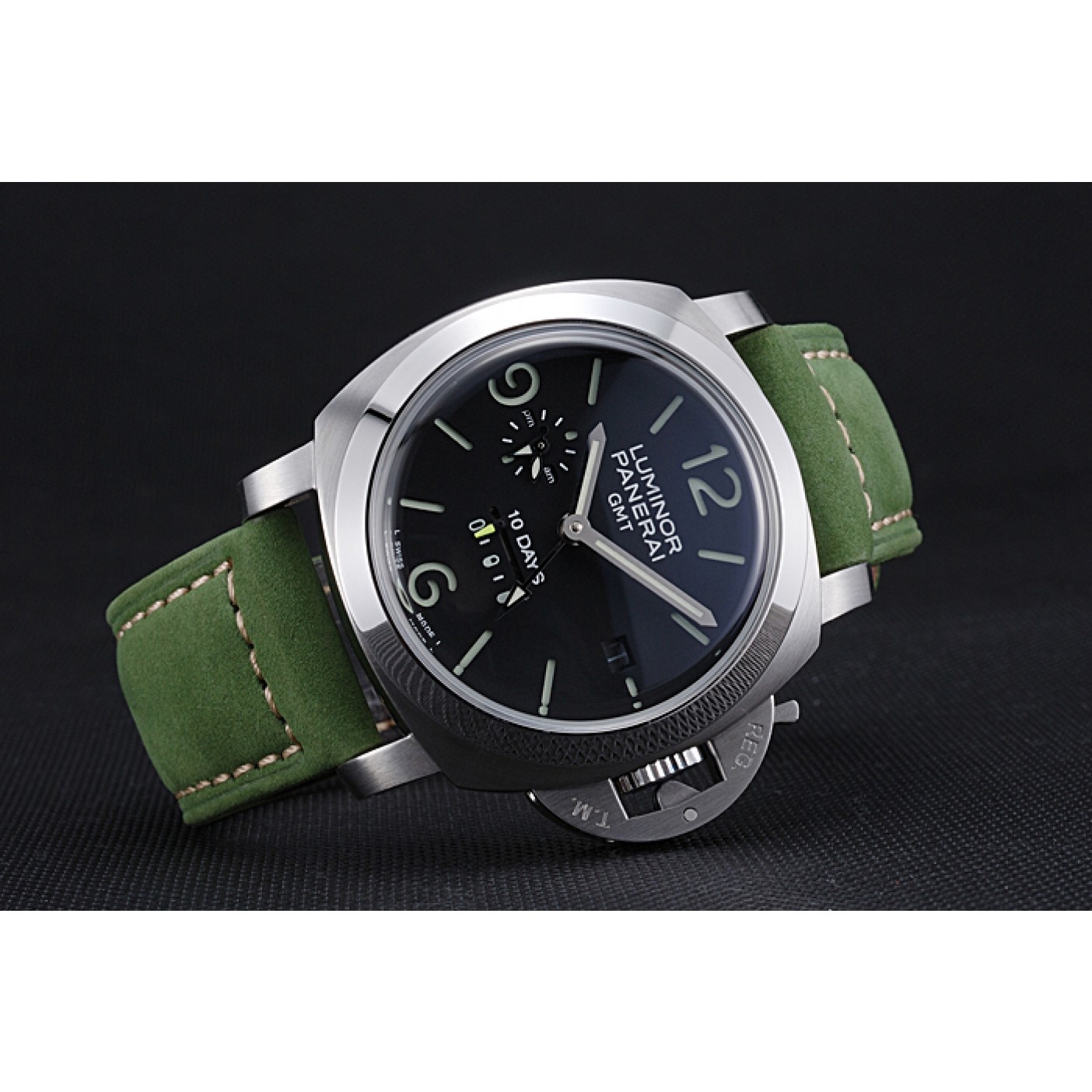 Panerai Luminor GMT Stainless Steel Bezel Green Leather Bracelet 622318