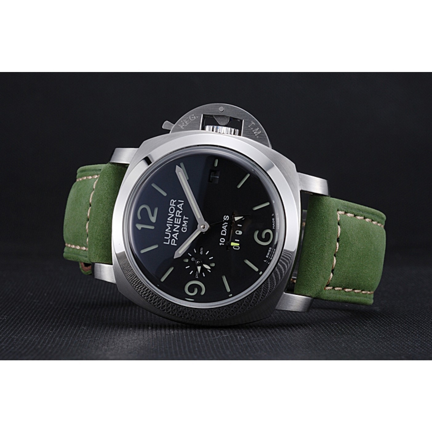 Panerai Luminor GMT Stainless Steel Bezel Green Leather Bracelet 622318