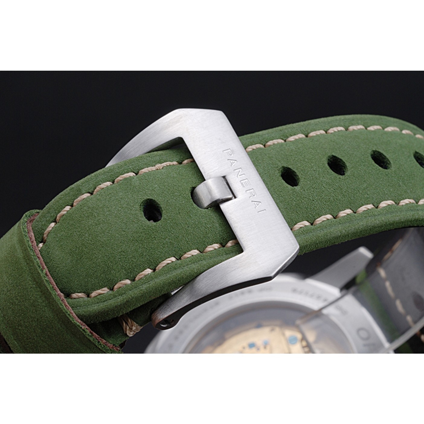 Panerai Luminor GMT Stainless Steel Bezel Green Leather Bracelet 622318