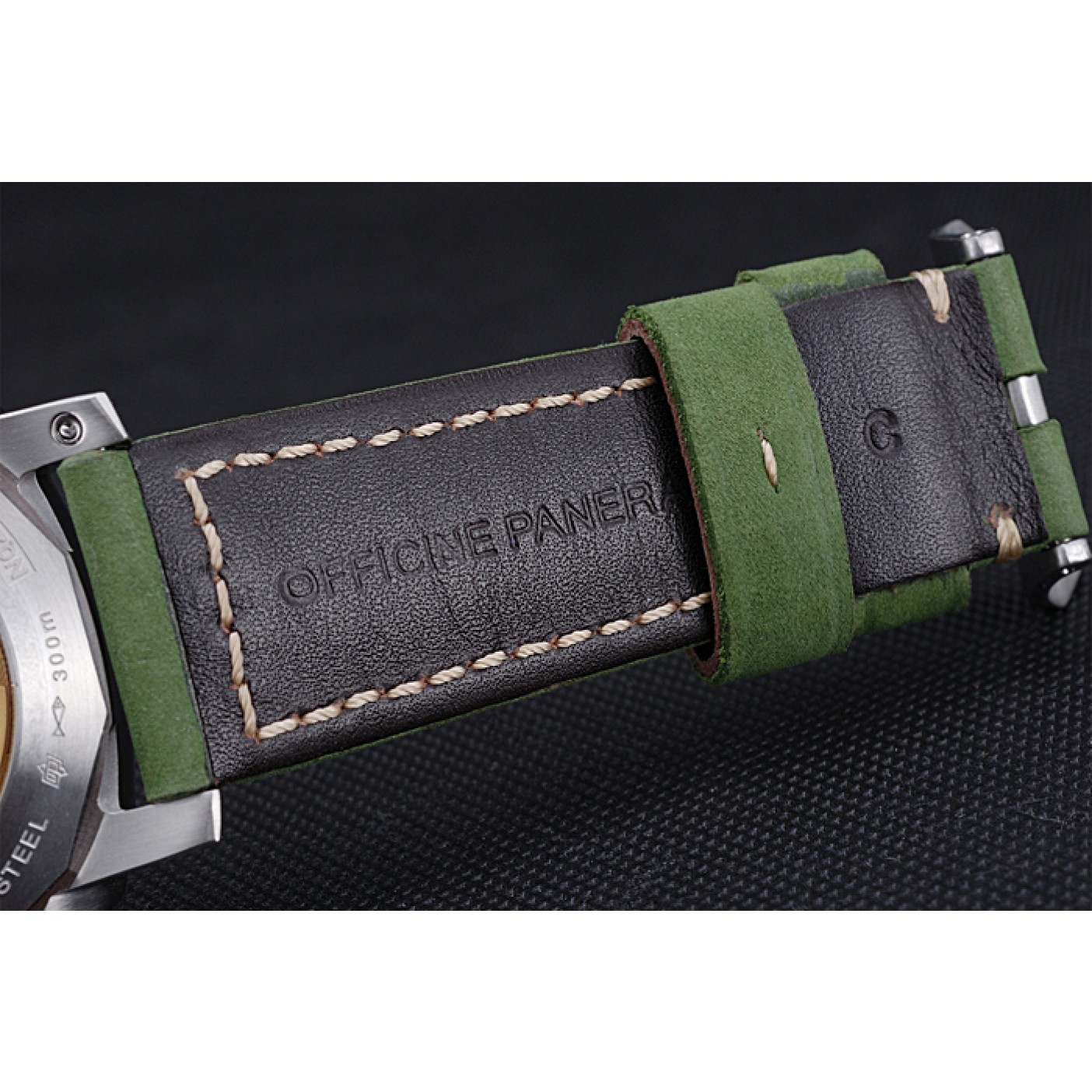 Panerai Luminor GMT Stainless Steel Bezel Green Leather Bracelet 622318