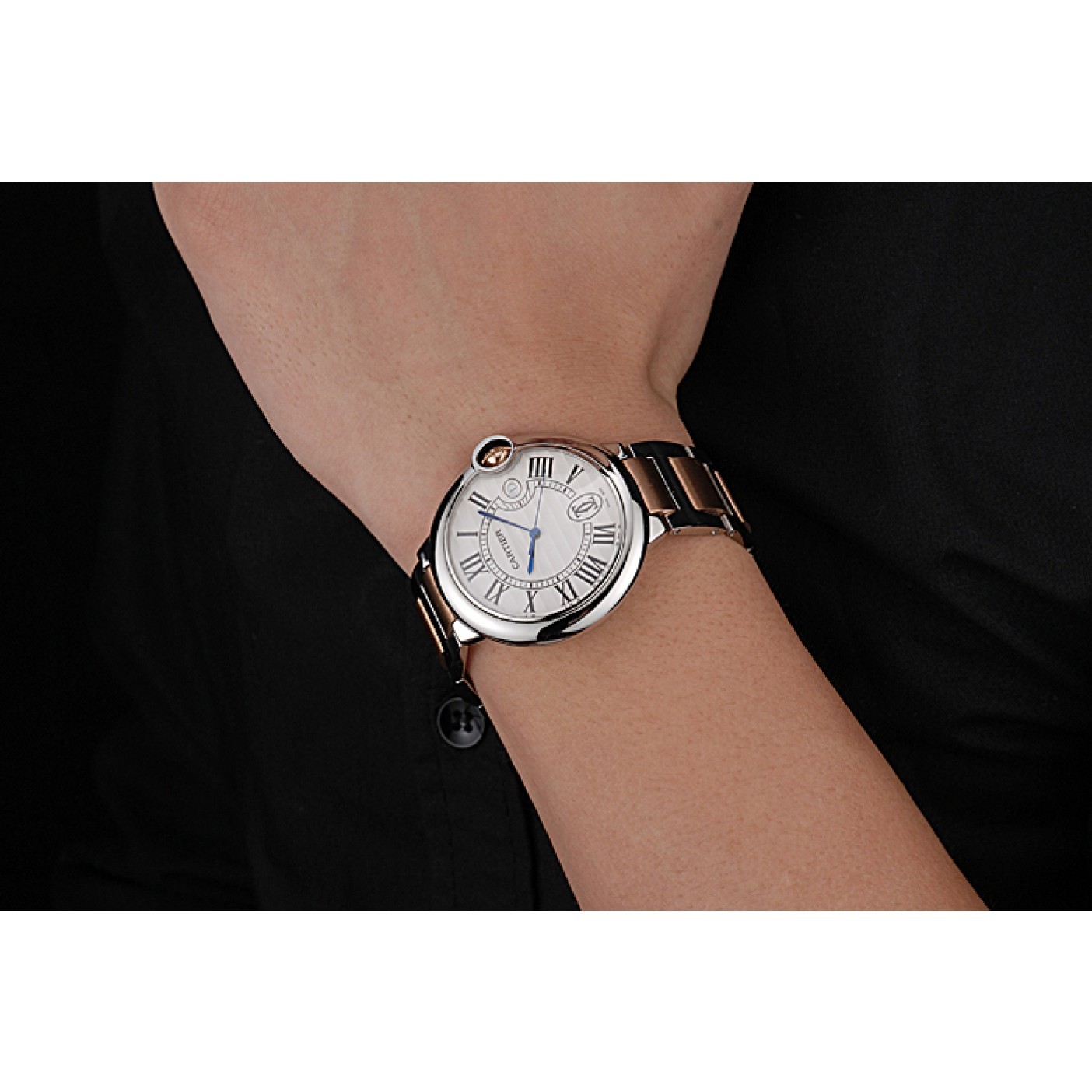 Swiss Ballon Blue De Cartier Steel Case White Dial Roman Numerals Two Tone Bracelet 622646