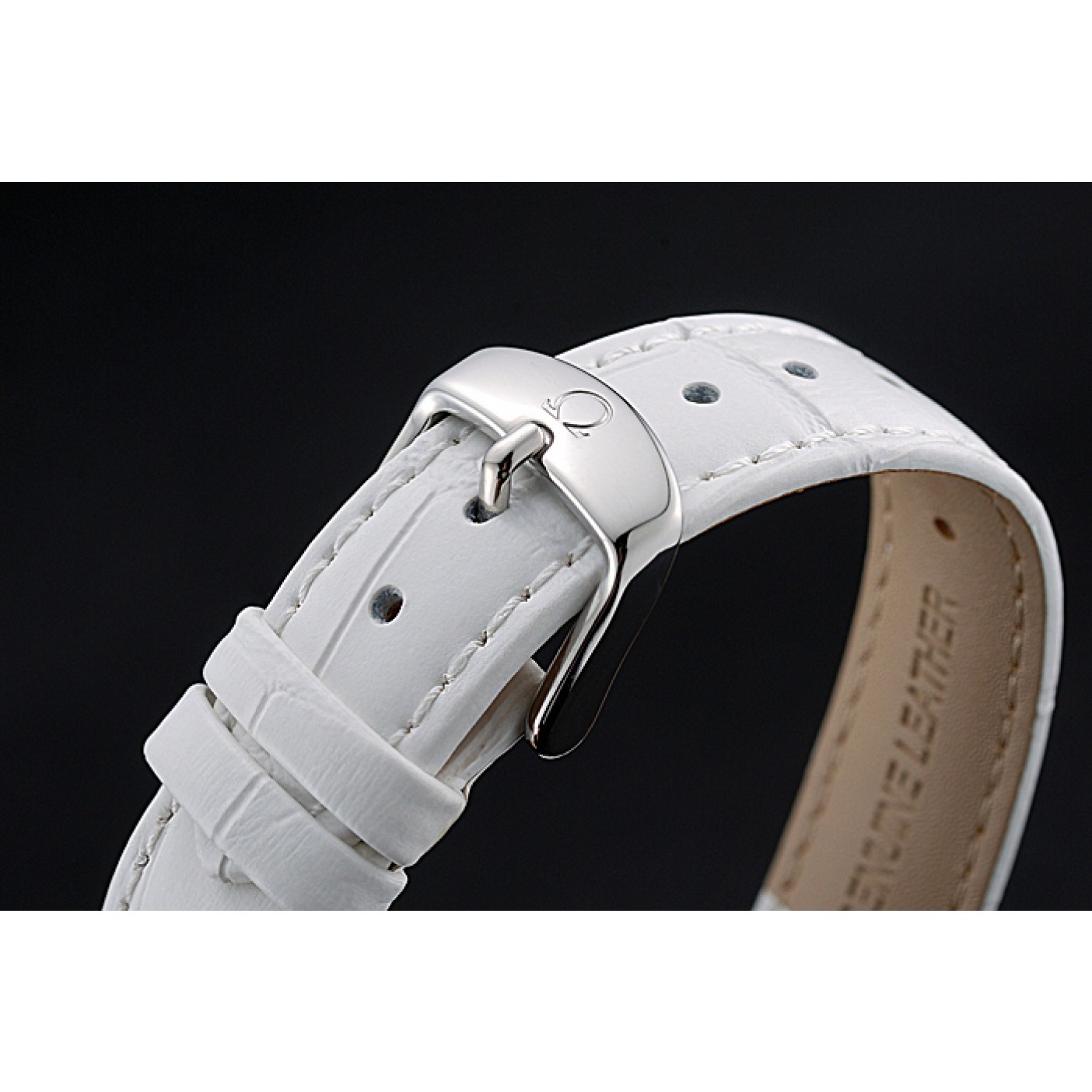 Omega De Ville Chronograph White Dial Stainless Steel Diamond Case White Leather Bracelet 622453