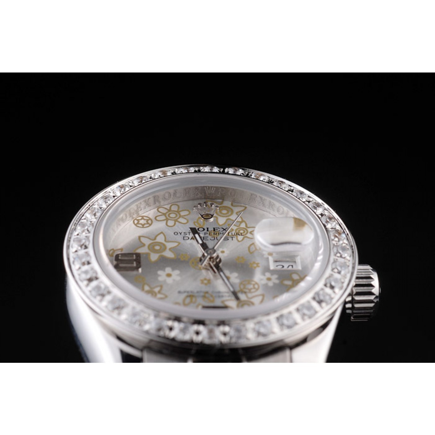 RepTime Watches Rolex Datejust Polished Stainless Steel Silver Flowers Dial Diamond Plated 98082