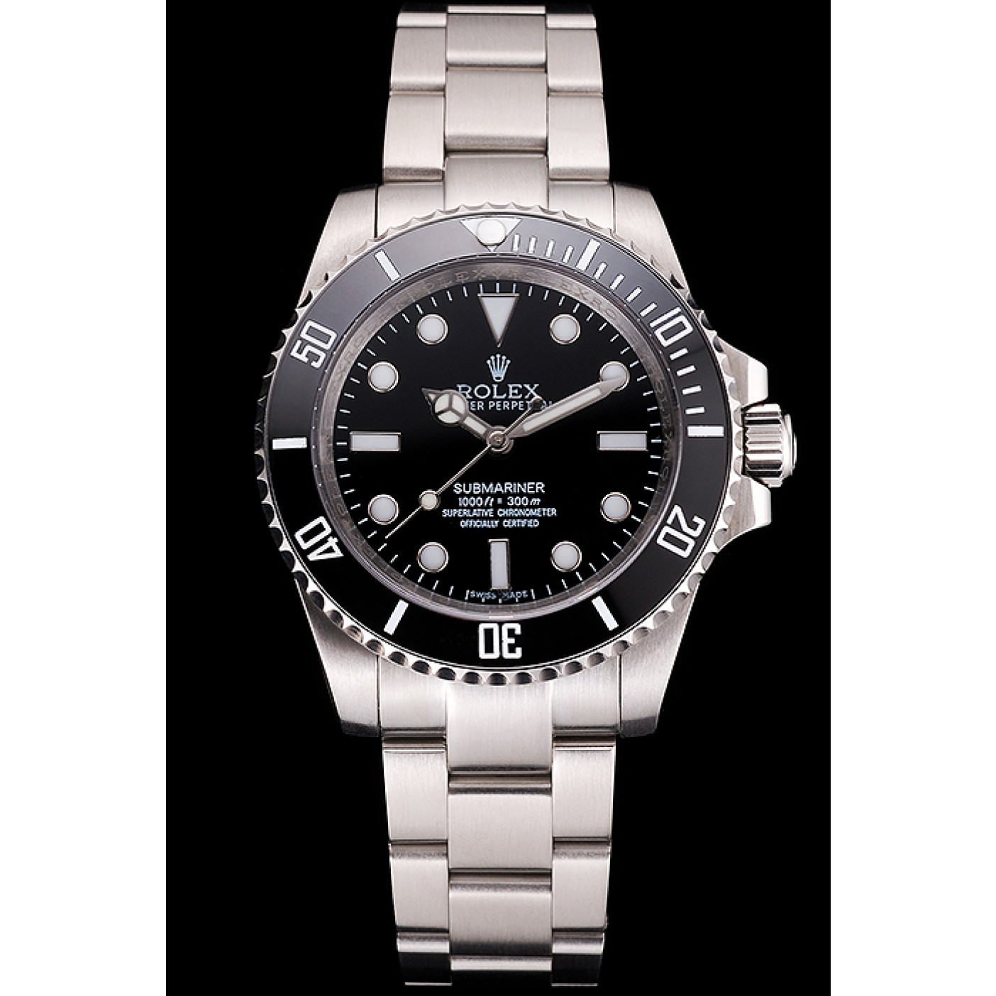 Swiss Rolex Submariner No Date Black Dial And Bezel Stainless Steel Case And Bracelet