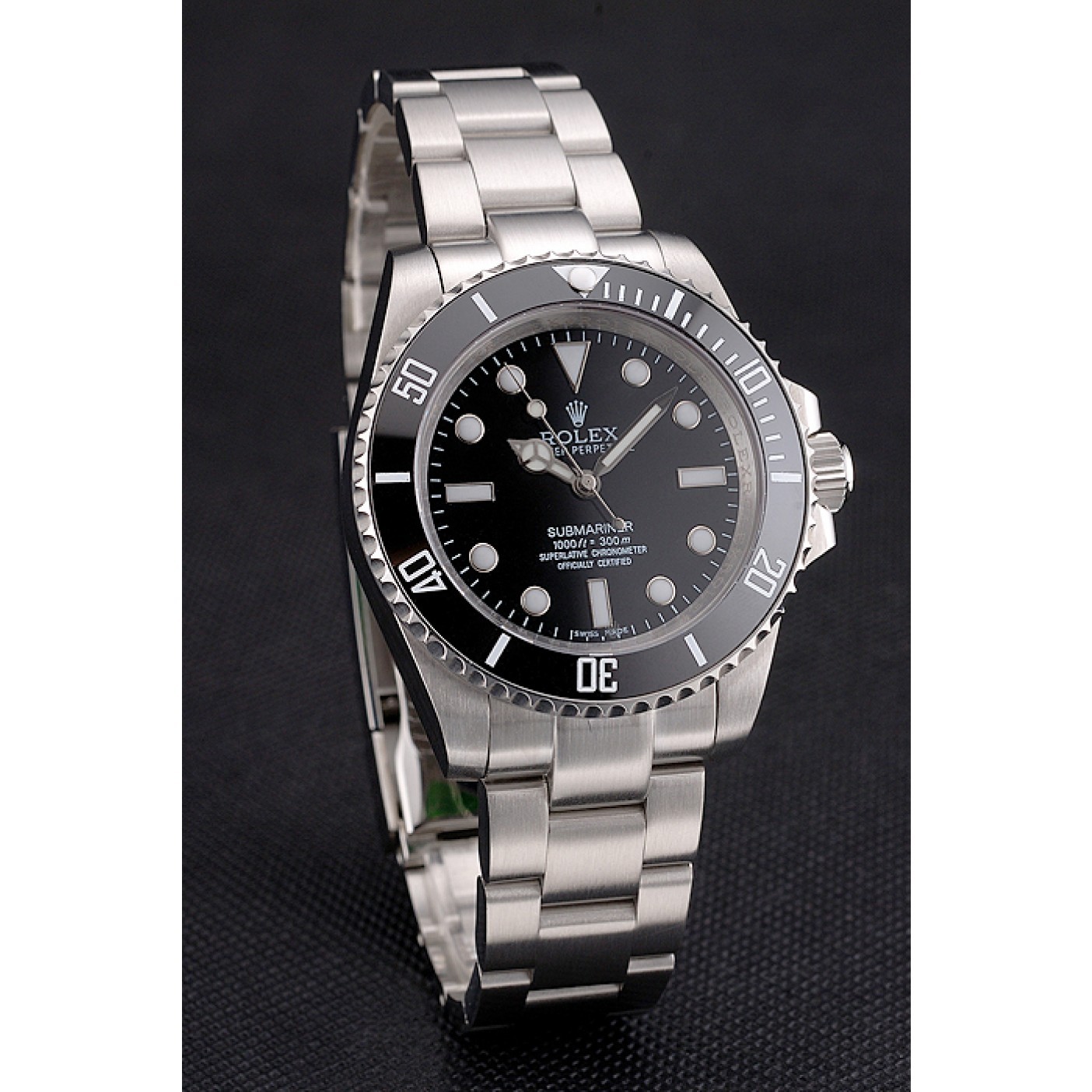 Swiss Rolex Submariner No Date Black Dial And Bezel Stainless Steel Case And Bracelet