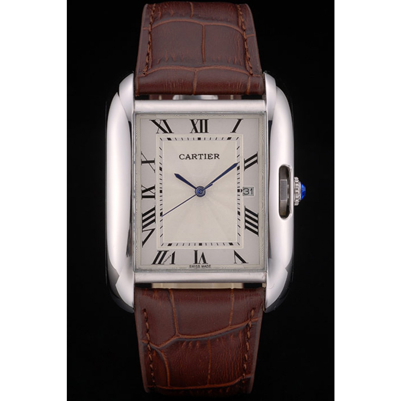 Cartier Tank Anglaise 36mm White Dial Stainless Steel Case Brown Leather Bracelet