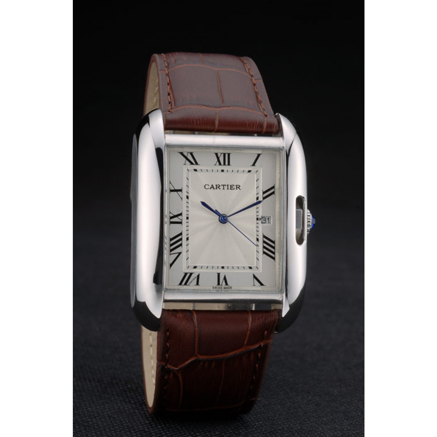 Cartier Tank Anglaise 36mm White Dial Stainless Steel Case Brown Leather Bracelet