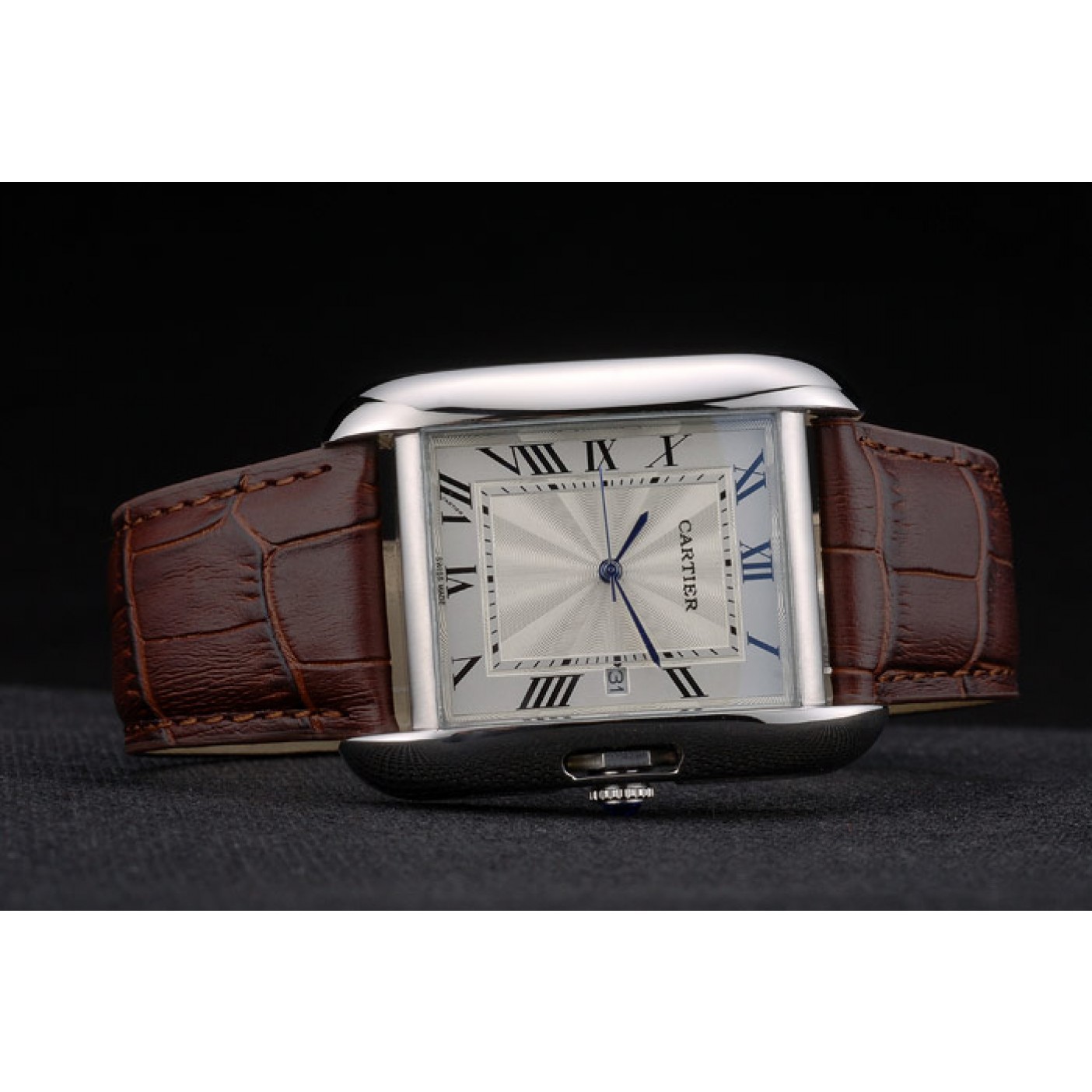 Cartier Tank Anglaise 36mm White Dial Stainless Steel Case Brown Leather Bracelet