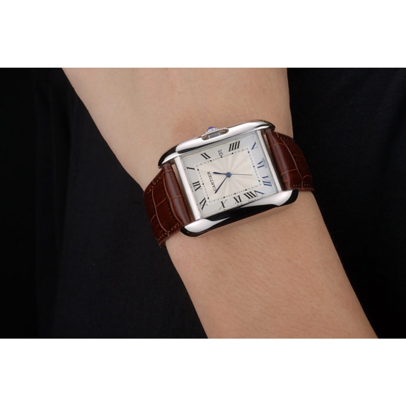 Cartier Tank Anglaise 36mm White Dial Stainless Steel Case Brown Leather Bracelet