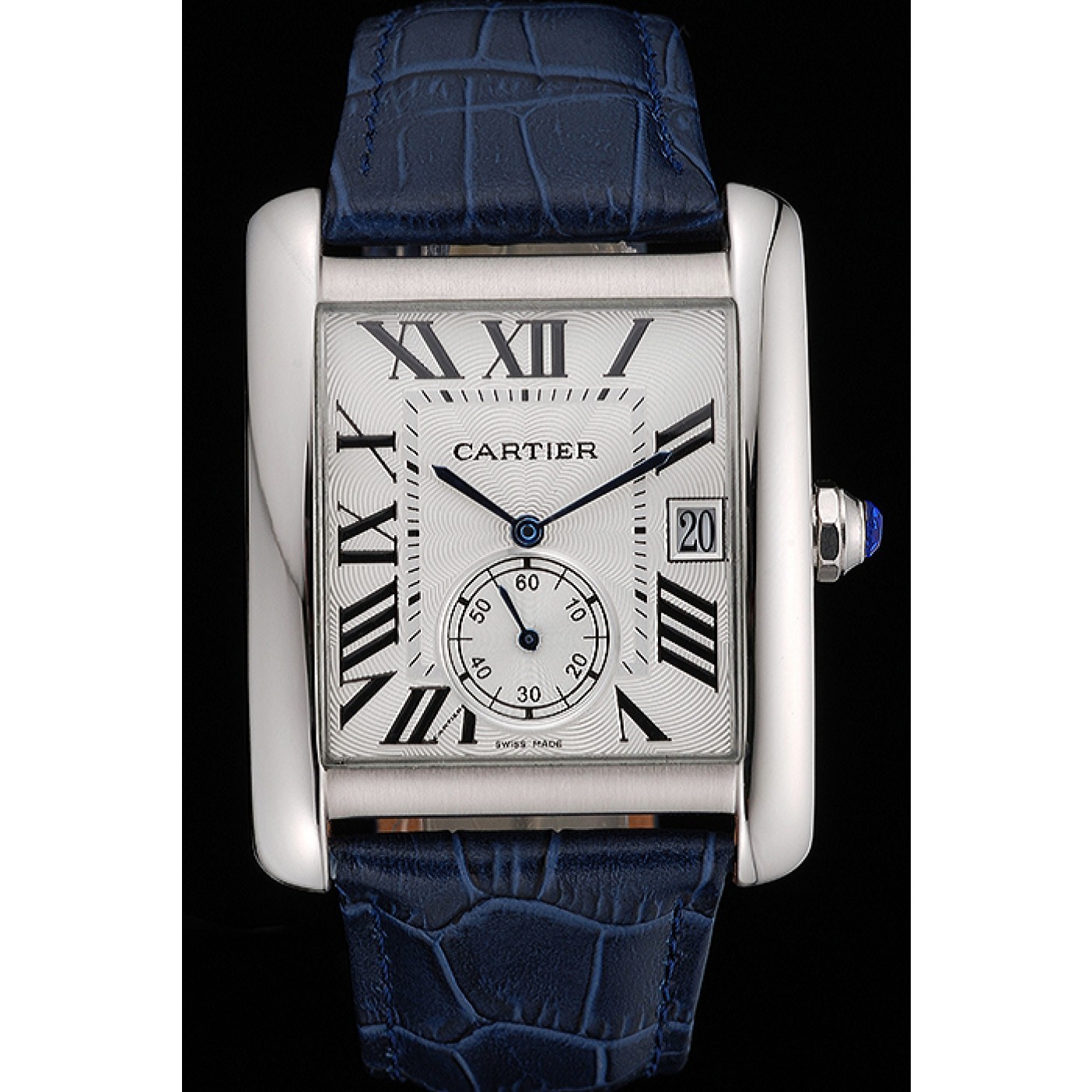 Cartier Tank MC White Dial Stainless Steel Case Blue Leather Strap 622575