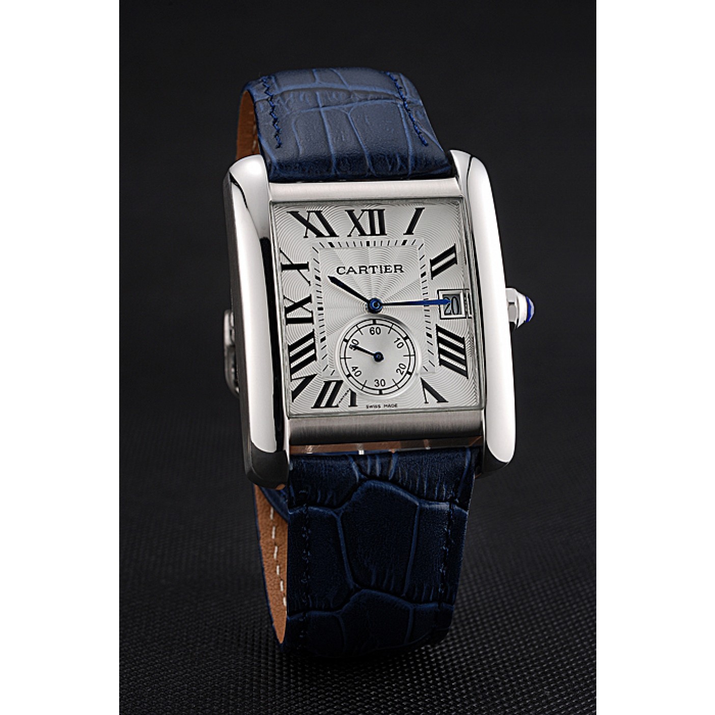 Cartier Tank MC White Dial Stainless Steel Case Blue Leather Strap 622575