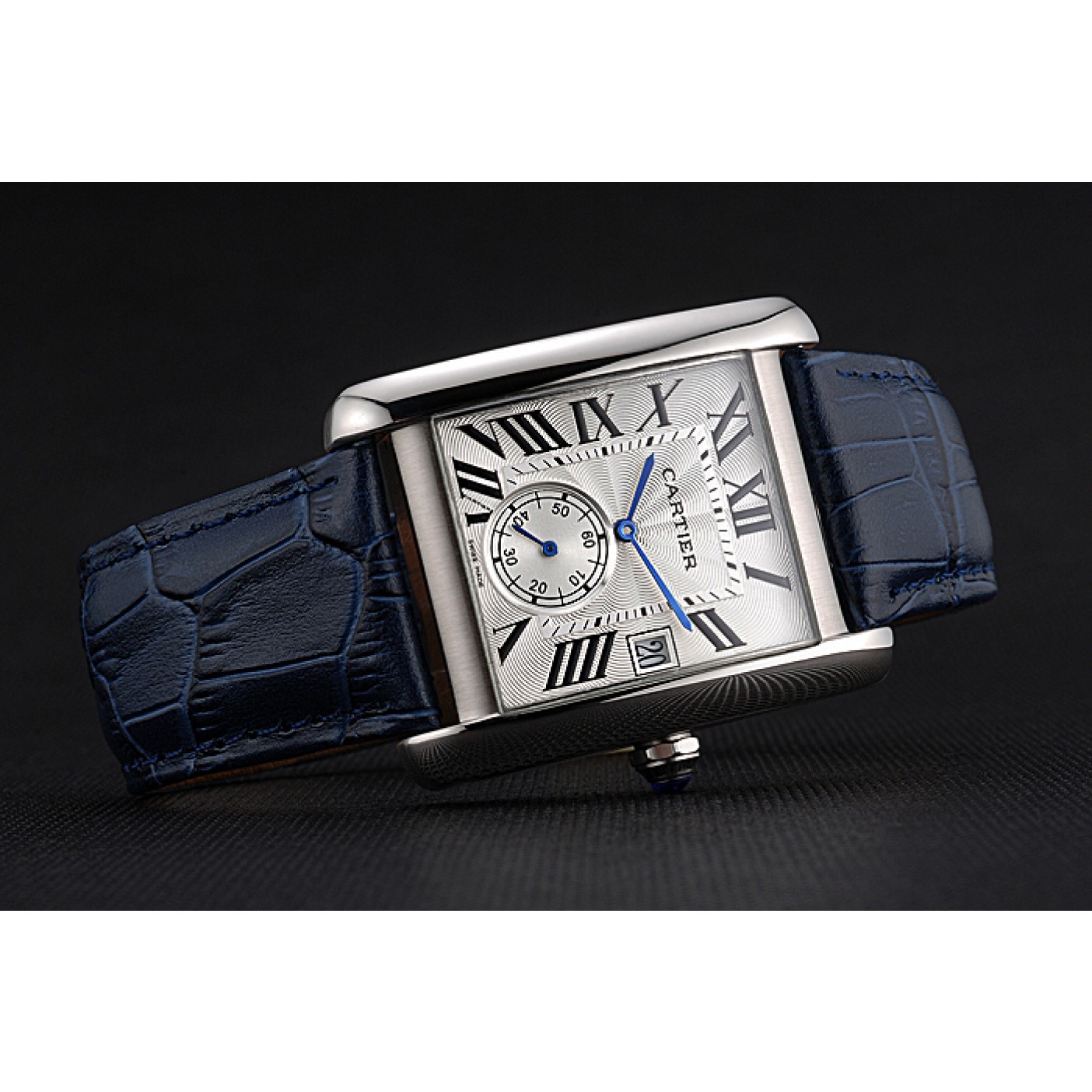 Cartier Tank MC White Dial Stainless Steel Case Blue Leather Strap 622575