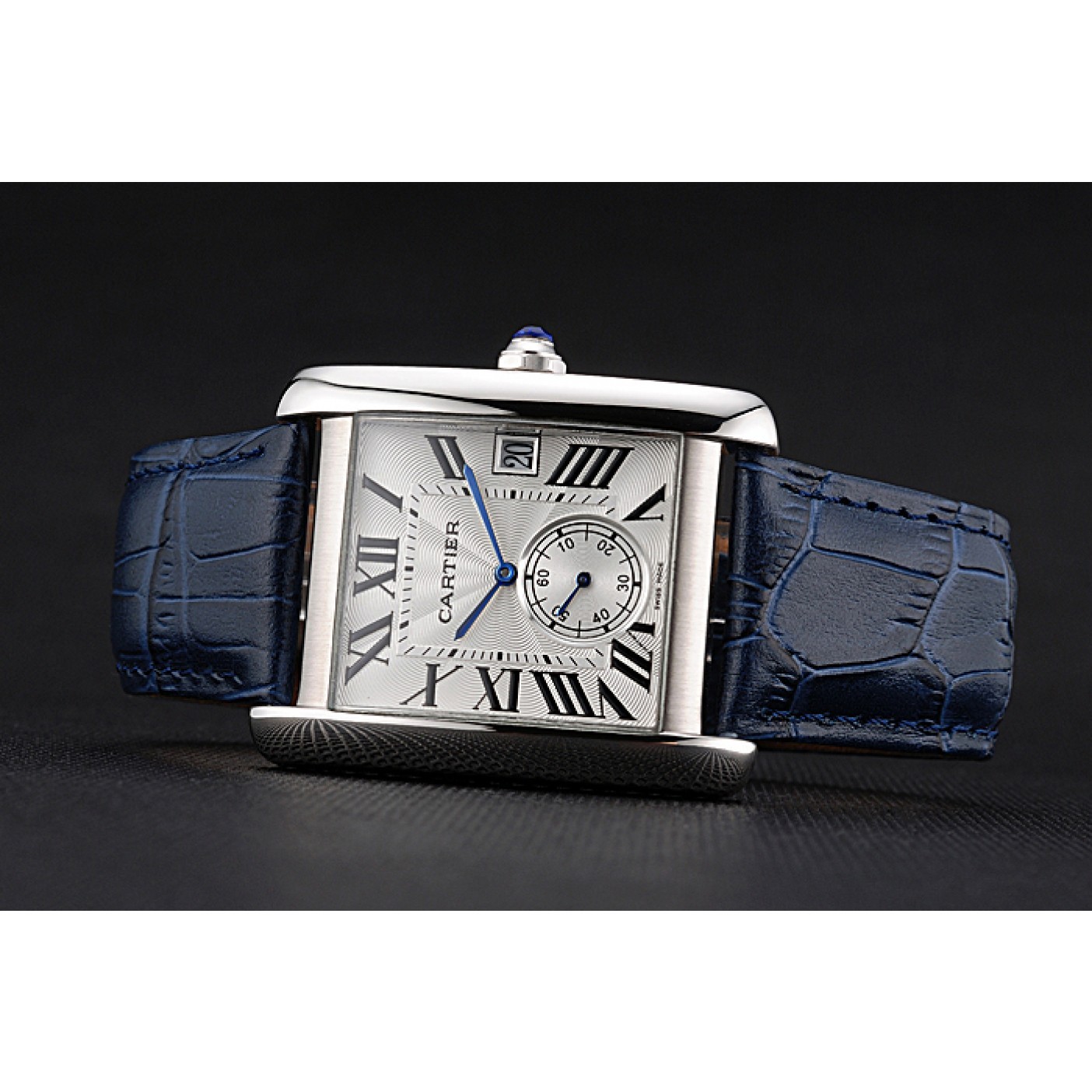 Cartier Tank MC White Dial Stainless Steel Case Blue Leather Strap 622575