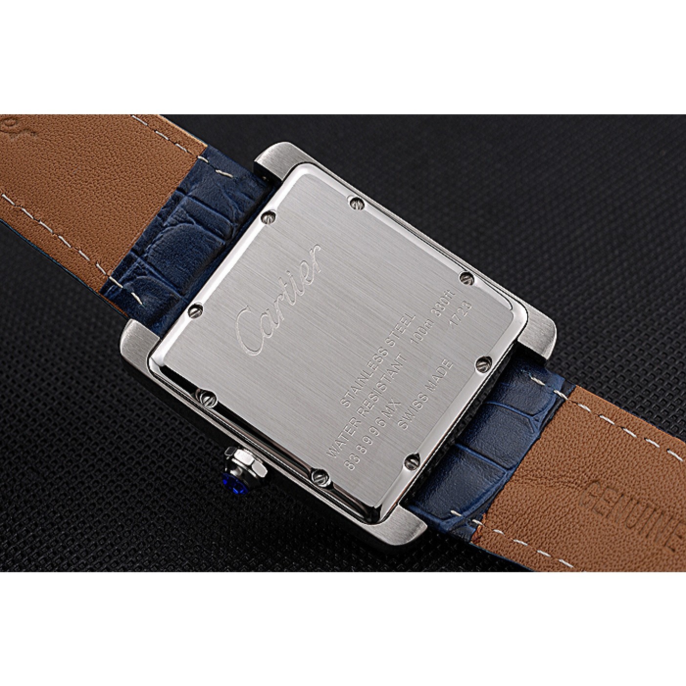 Cartier Tank MC White Dial Stainless Steel Case Blue Leather Strap 622575