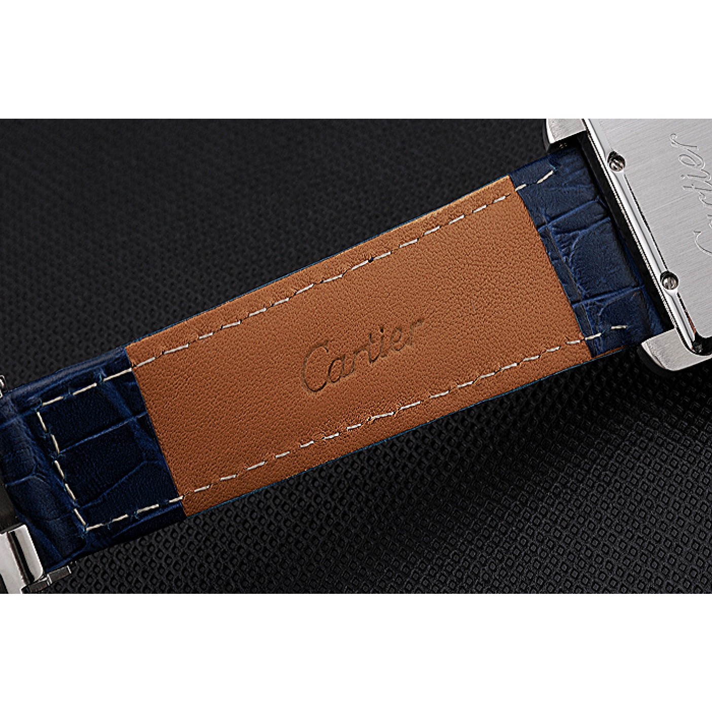 Cartier Tank MC White Dial Stainless Steel Case Blue Leather Strap 622575