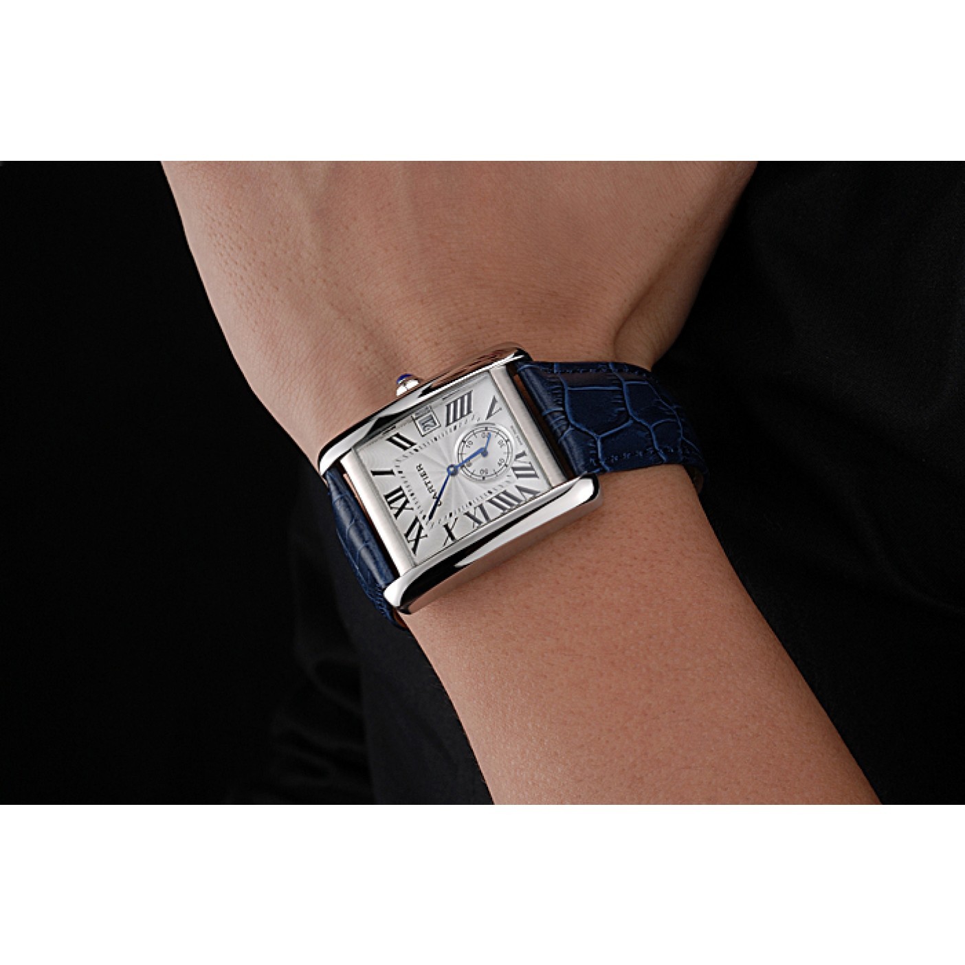 Cartier Tank MC White Dial Stainless Steel Case Blue Leather Strap 622575