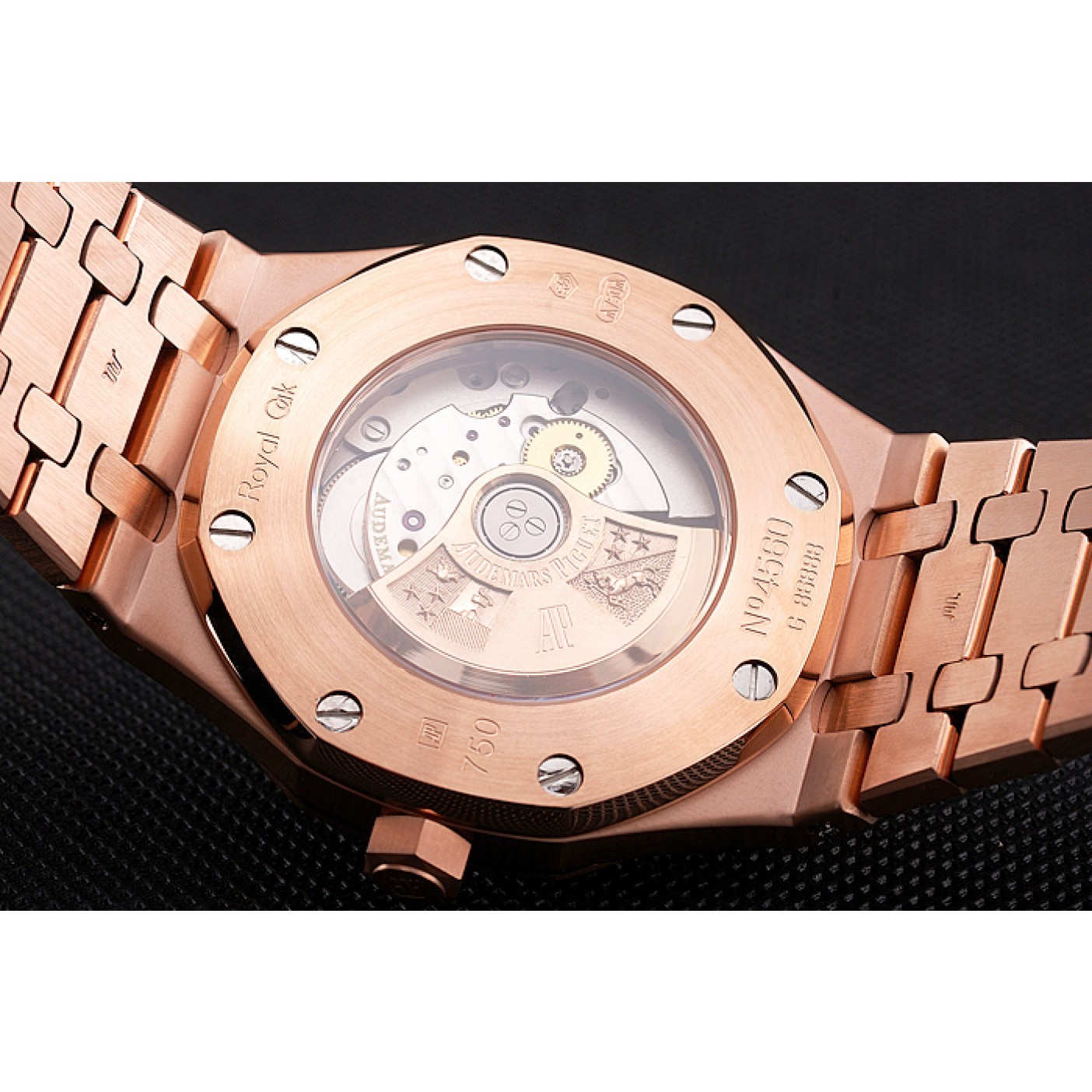 Swiss Audemars Piguet Royal Oak Black Dial Rose Gold Case And Bracelet