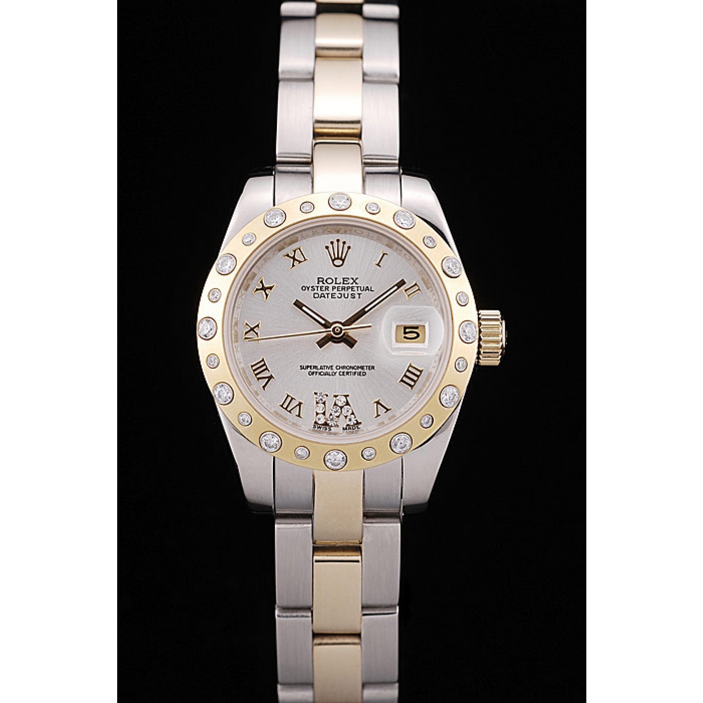 RepTime Watches Rolex DateJust Brushed Stainless Steel Case White Dial Diamond Plated