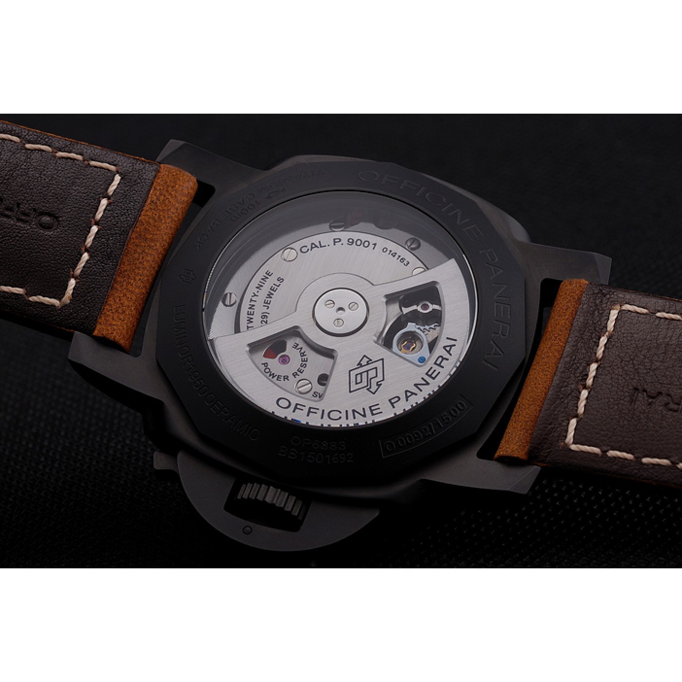 Swiss Panerai Luminor GMT Ceraica Black Dial Black Case Brown Leather Strap