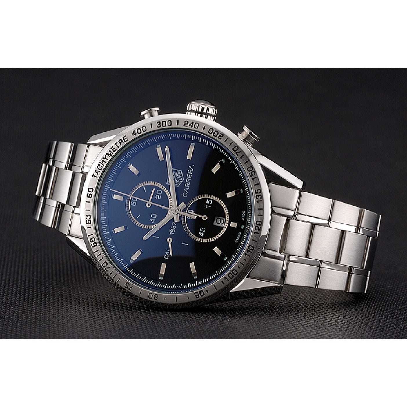 Tag Heuer Carrera Tachymeter Bezel Black Dial Stainless Steel Strap