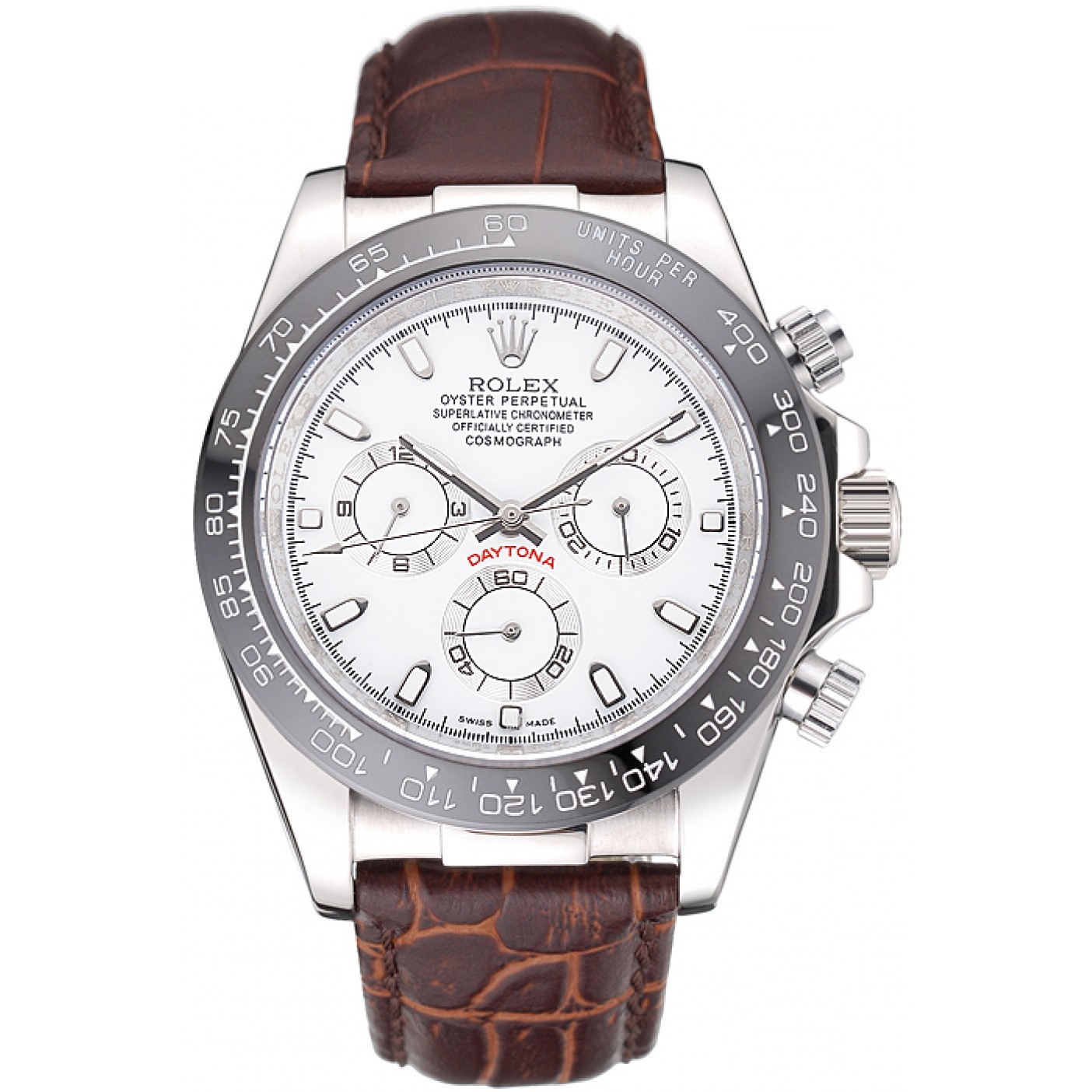 RepTime Watches Rolex Cosmograph Daytona Stainless Steel Case White Dial Brown Leather Bracelet 622631