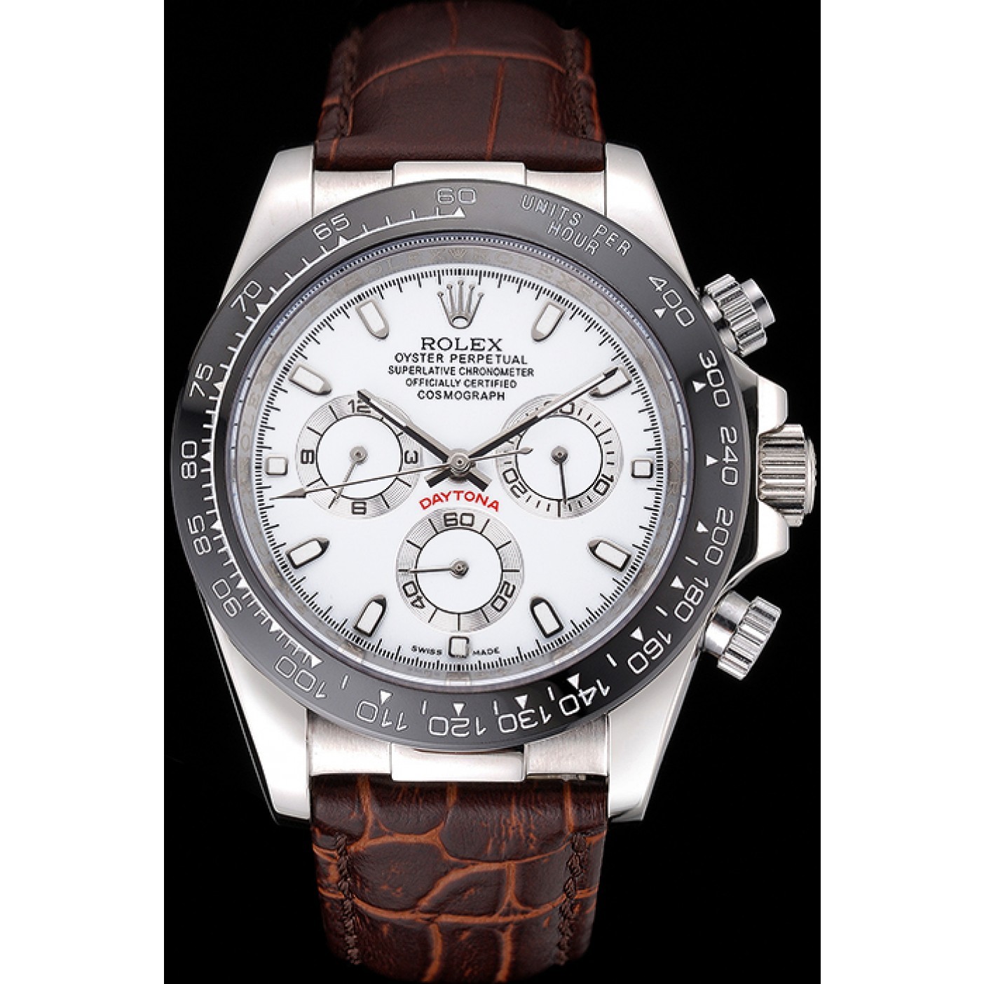 RepTime Watches Rolex Cosmograph Daytona Stainless Steel Case White Dial Brown Leather Bracelet 622631