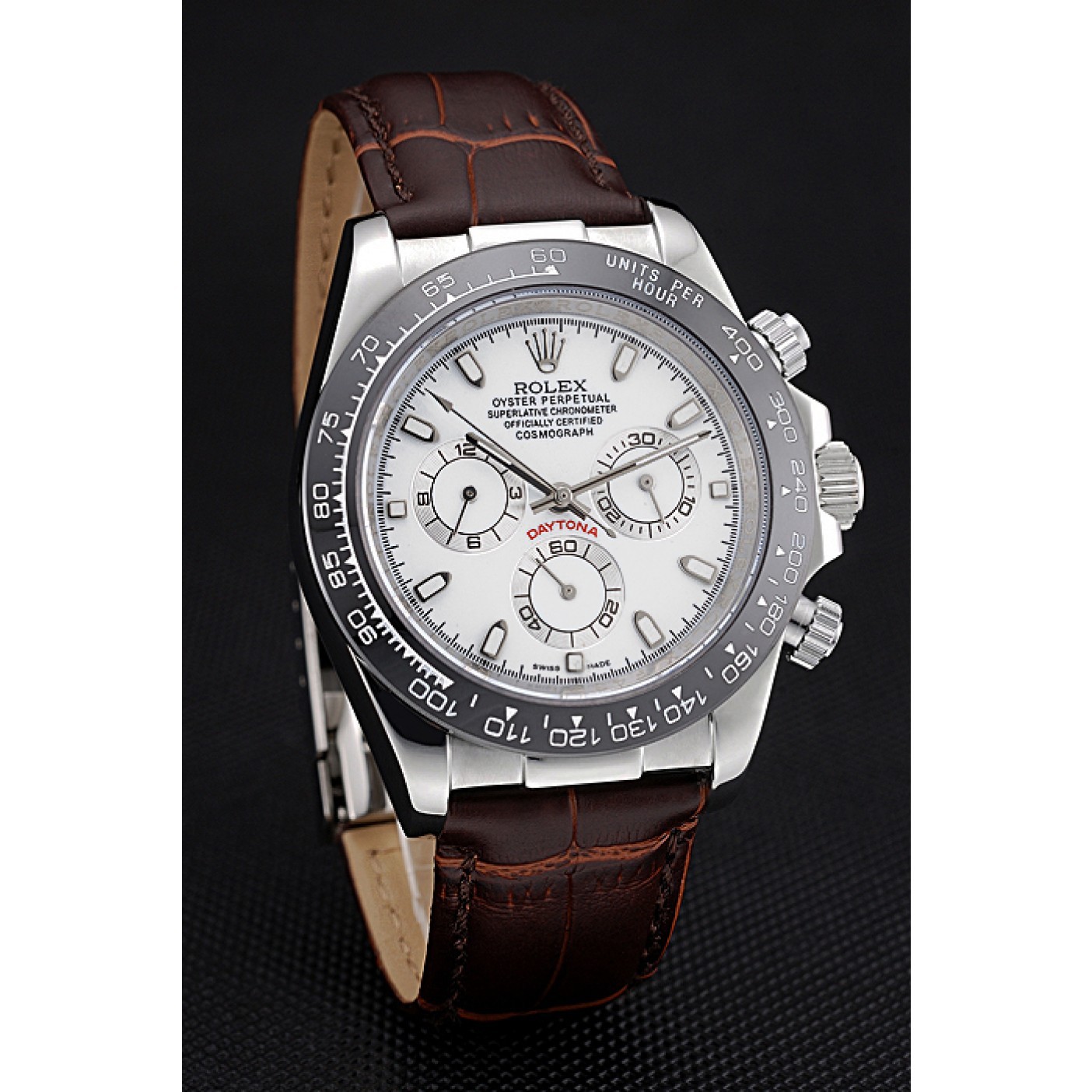 RepTime Watches Rolex Cosmograph Daytona Stainless Steel Case White Dial Brown Leather Bracelet 622631