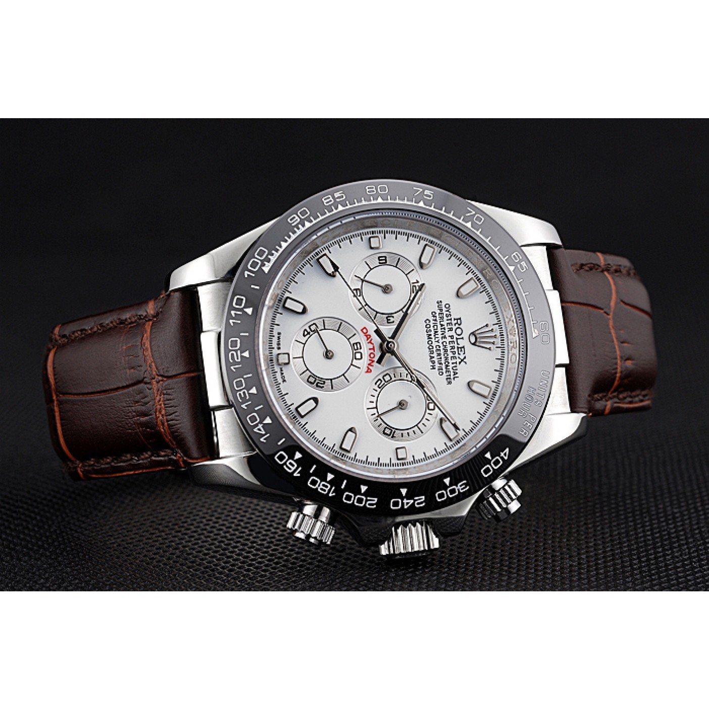 RepTime Watches Rolex Cosmograph Daytona Stainless Steel Case White Dial Brown Leather Bracelet 622631