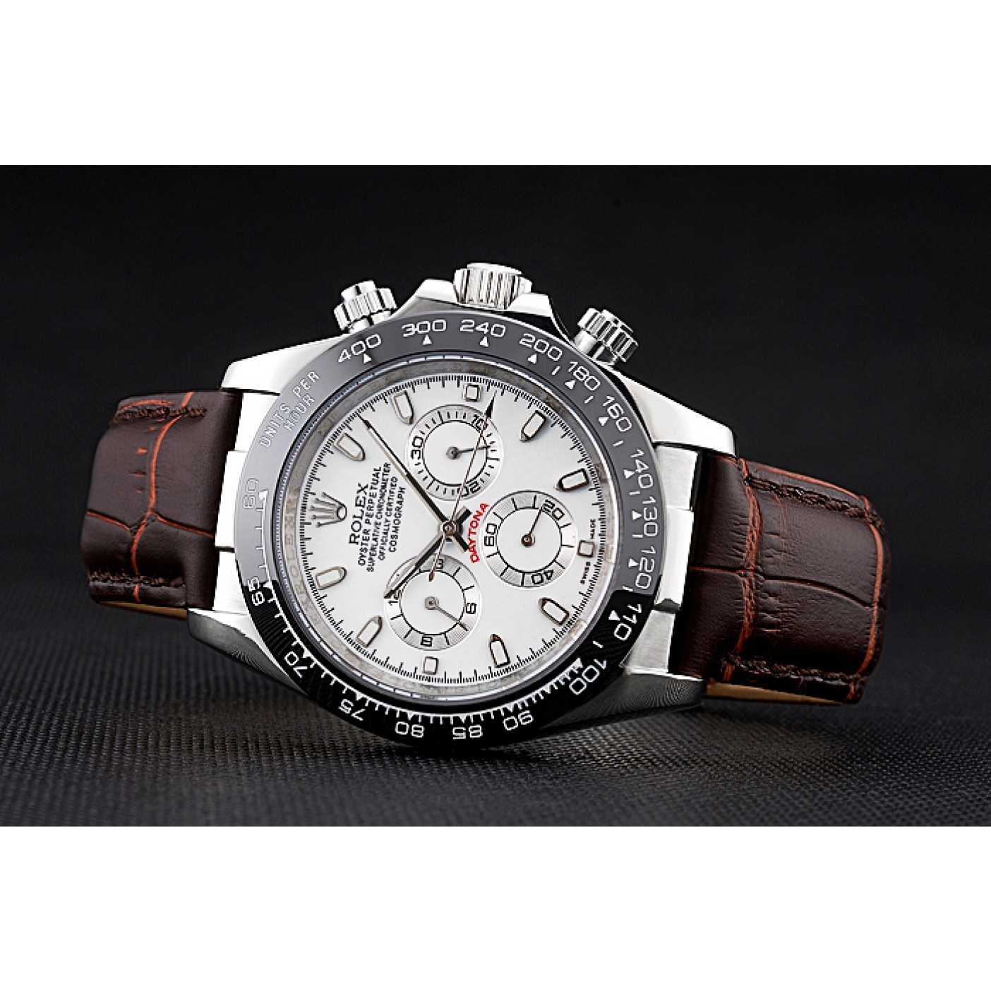 RepTime Watches Rolex Cosmograph Daytona Stainless Steel Case White Dial Brown Leather Bracelet 622631